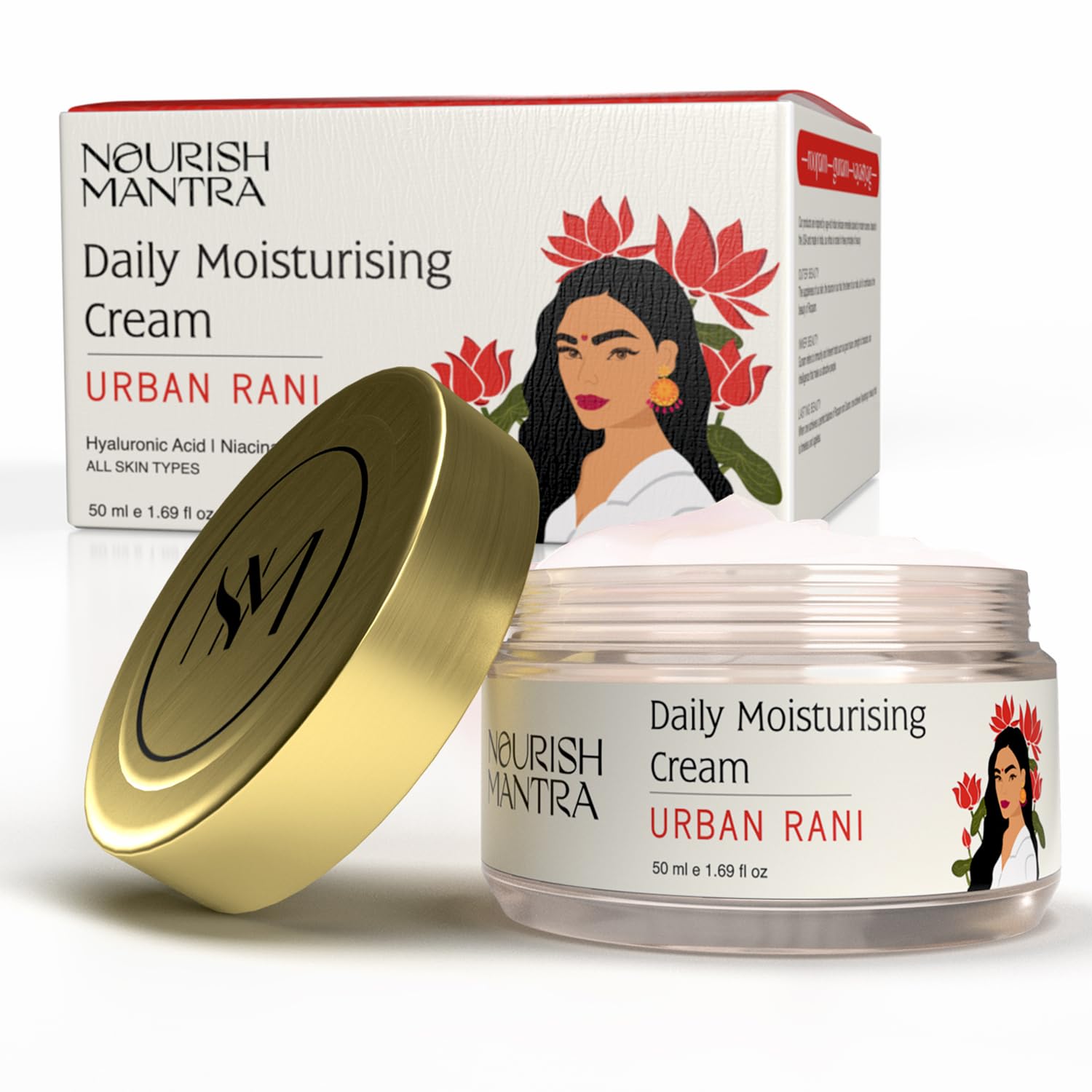 NOURISH MANTRA – Crema hidratante diaria Urban Rani  Crema facial hecha con ácido hialurónico, niacinamida y espino cerval de mar  Hidratante para
