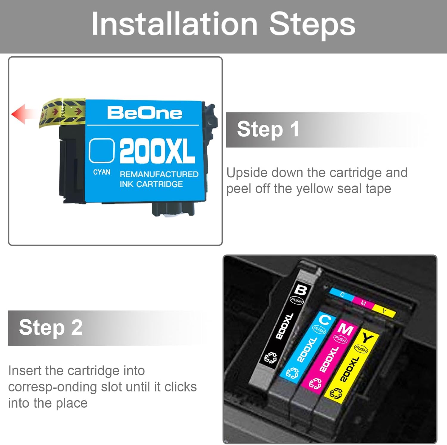 BeOne Cartuchos de tinta remanufacturados de repuesto para Epson 200XL T200XL para impresora Expression Home XP-200 XP-300 XP-310 XP-400 XP-410