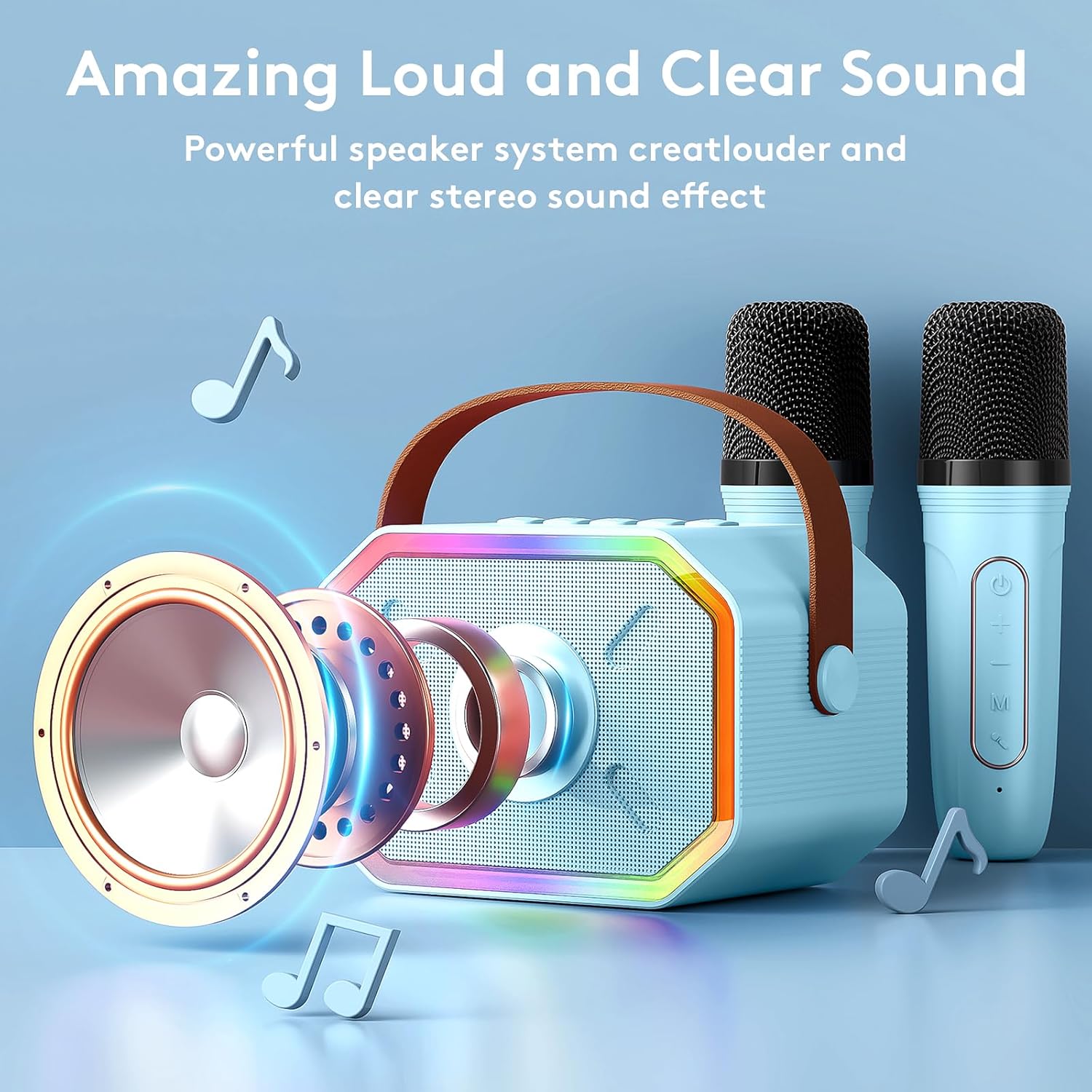 Máquina de karaoke para niños Micrófono canto Mini micrófono de karaoke portátil Bluetooth para niños y niñas pequeños adultos azul