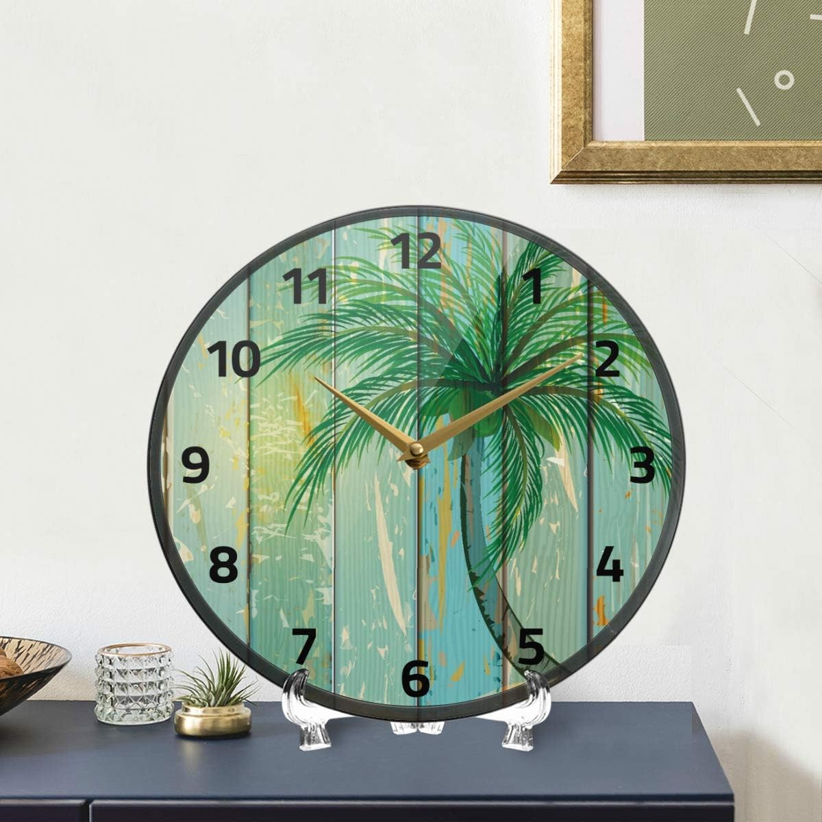 ALAZA Reloj de pared de verano con palmera de coco y playa, funciona con pilas, silencioso, sin tictac, para decoración de sala de estar, 12