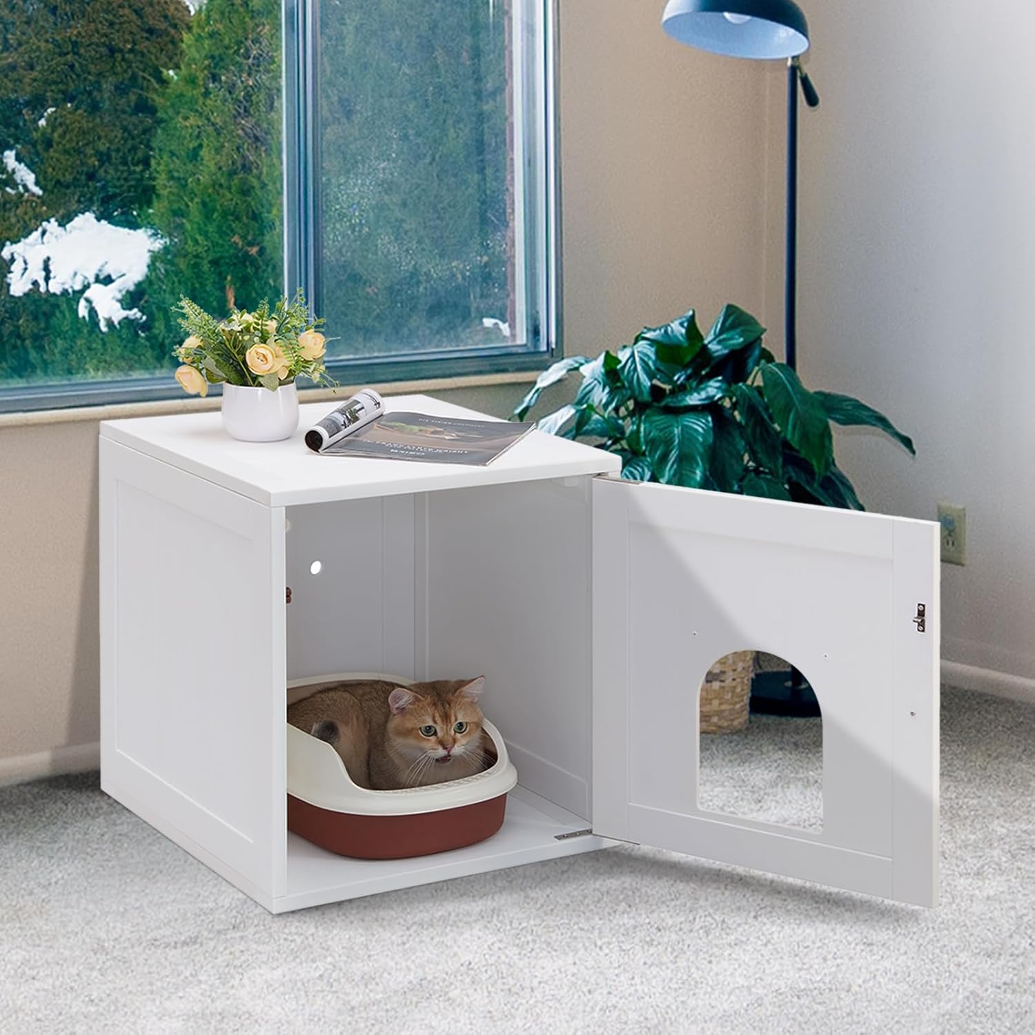 AACULPET Caja de arena para gatos, muebles de caja de arena impermeable ocultos, material de reciclaje PS Gabinete de caja de gato, Casa de gato