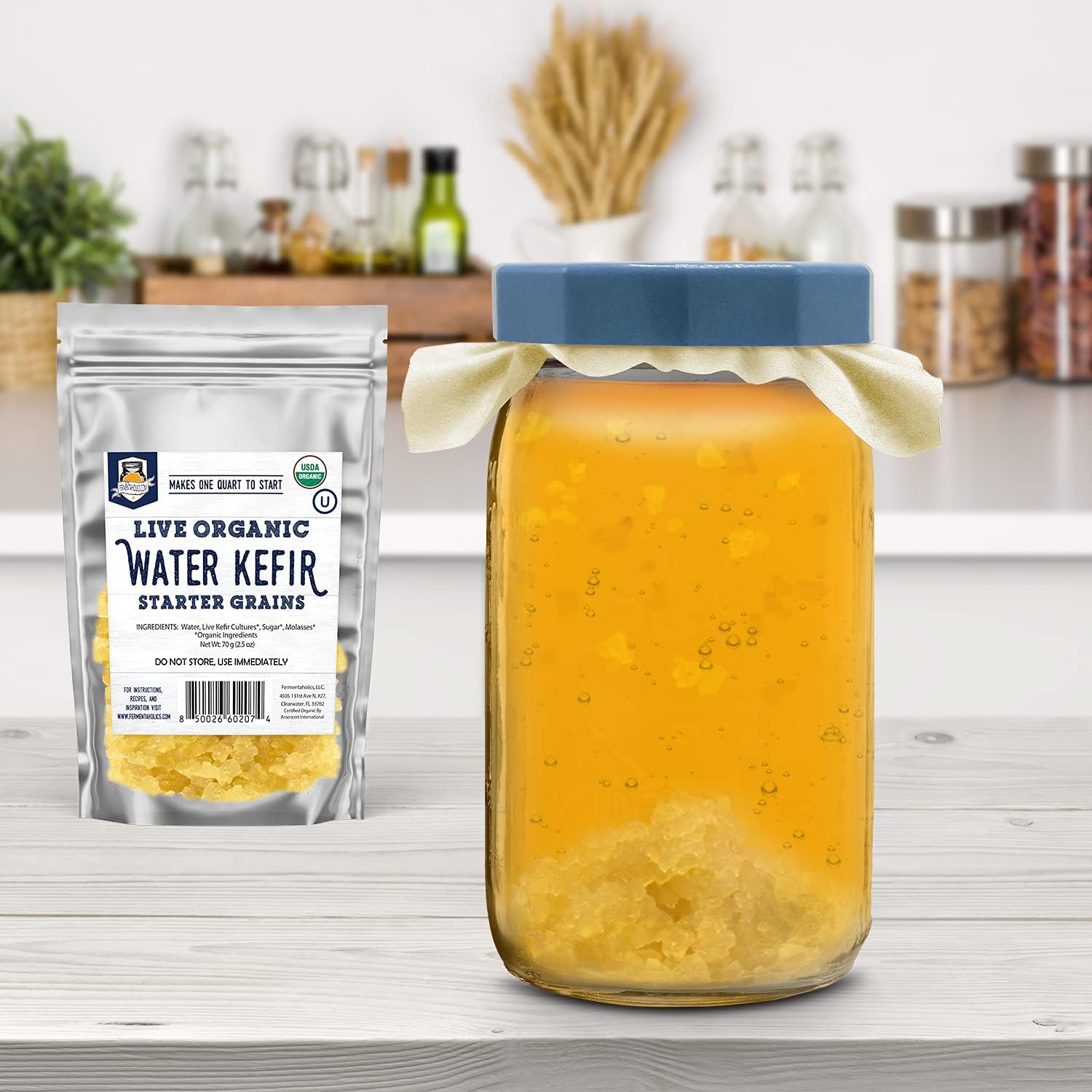 Fundas de muselina sin blanquear para kombucha, paquete de 4 con bandas de goma, cuadrado de 10 pulgadas que se adapta a una amplia variedad de
