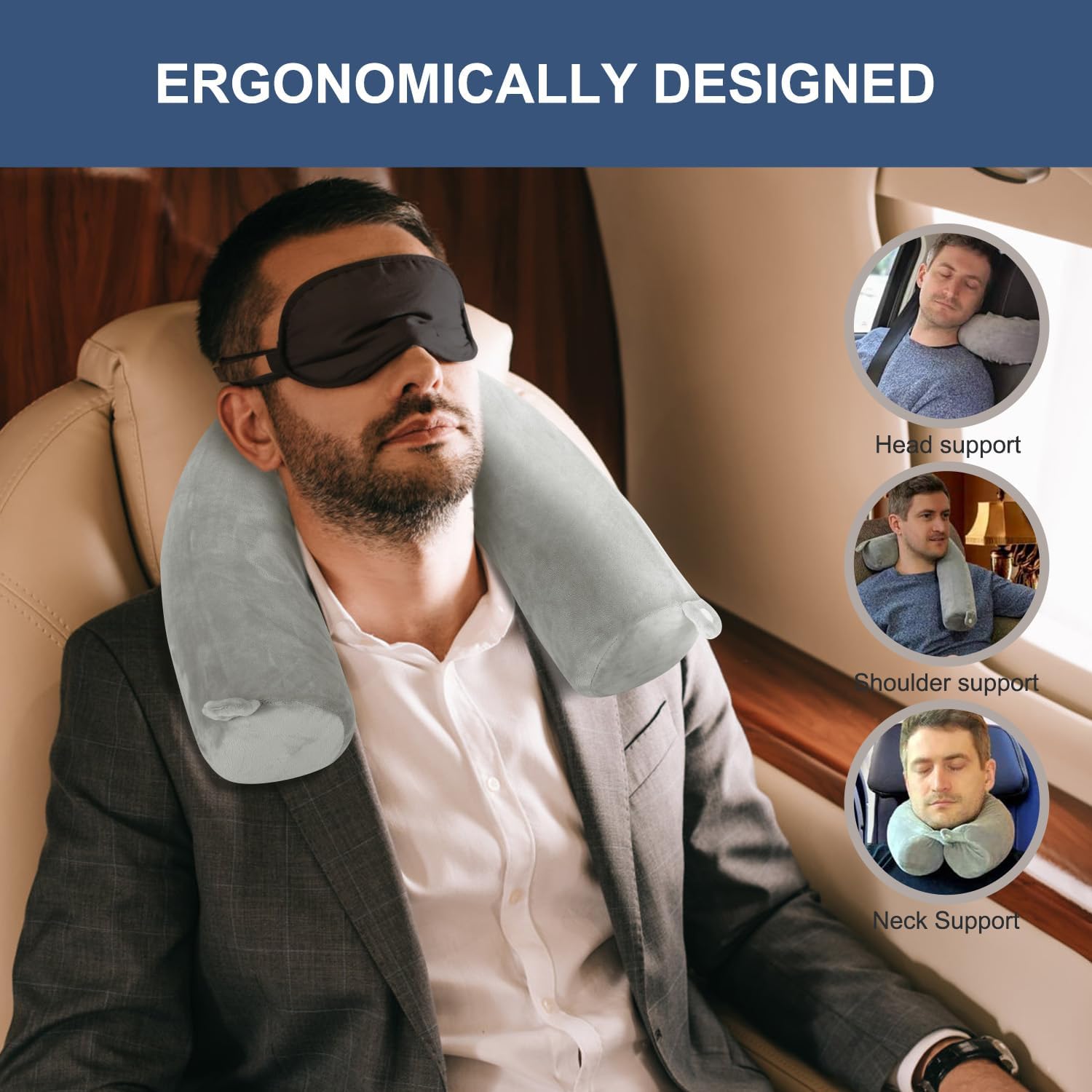ZOYLEE – Almohada de viaje con espuma viscoelástica para cuello, barbilla, hombro, lumbar y pierna para adultos que viajan en avión, autobús, tren y