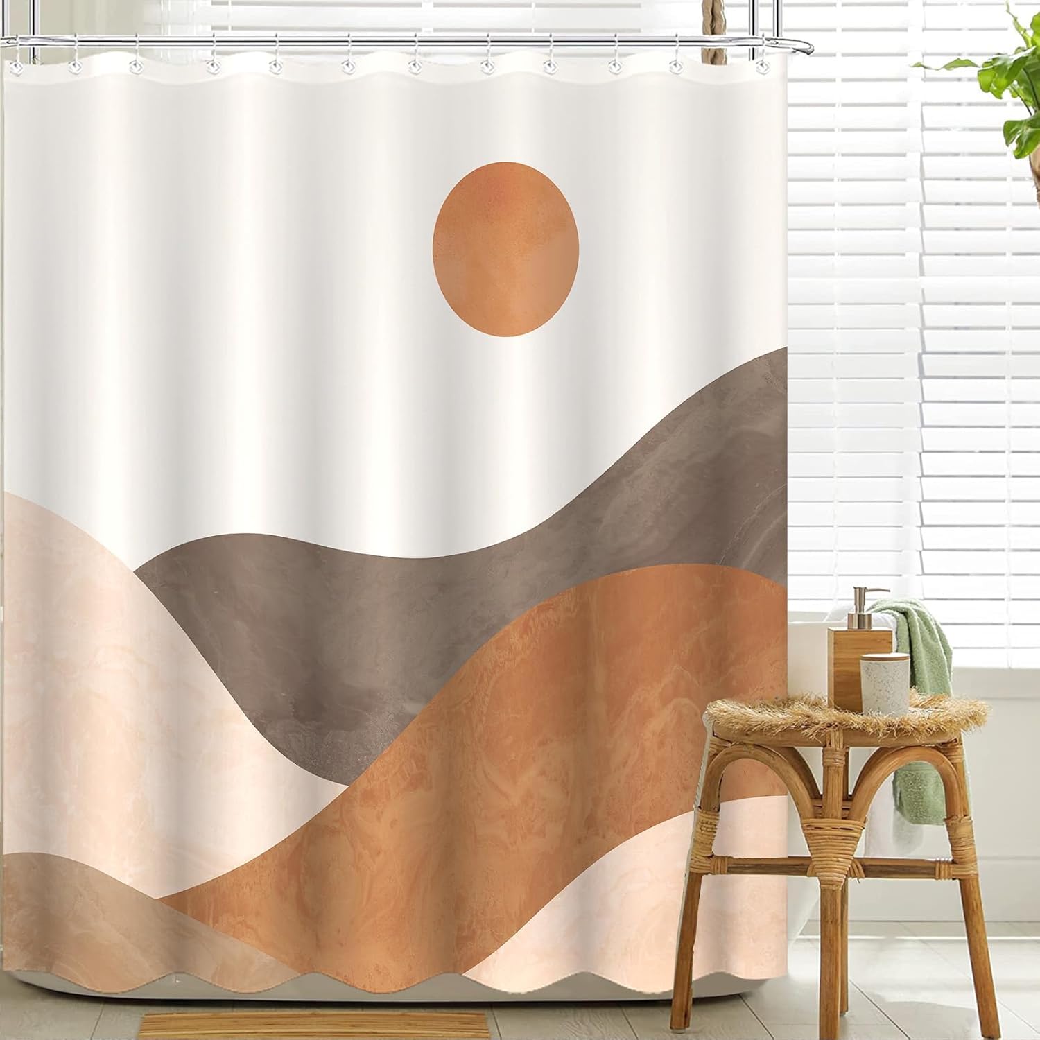 Lifezilla Juego de cortina de ducha bohemia de tela impermeable con 12 ganchos (72.00 x 72.00 pulgadas, naranja)