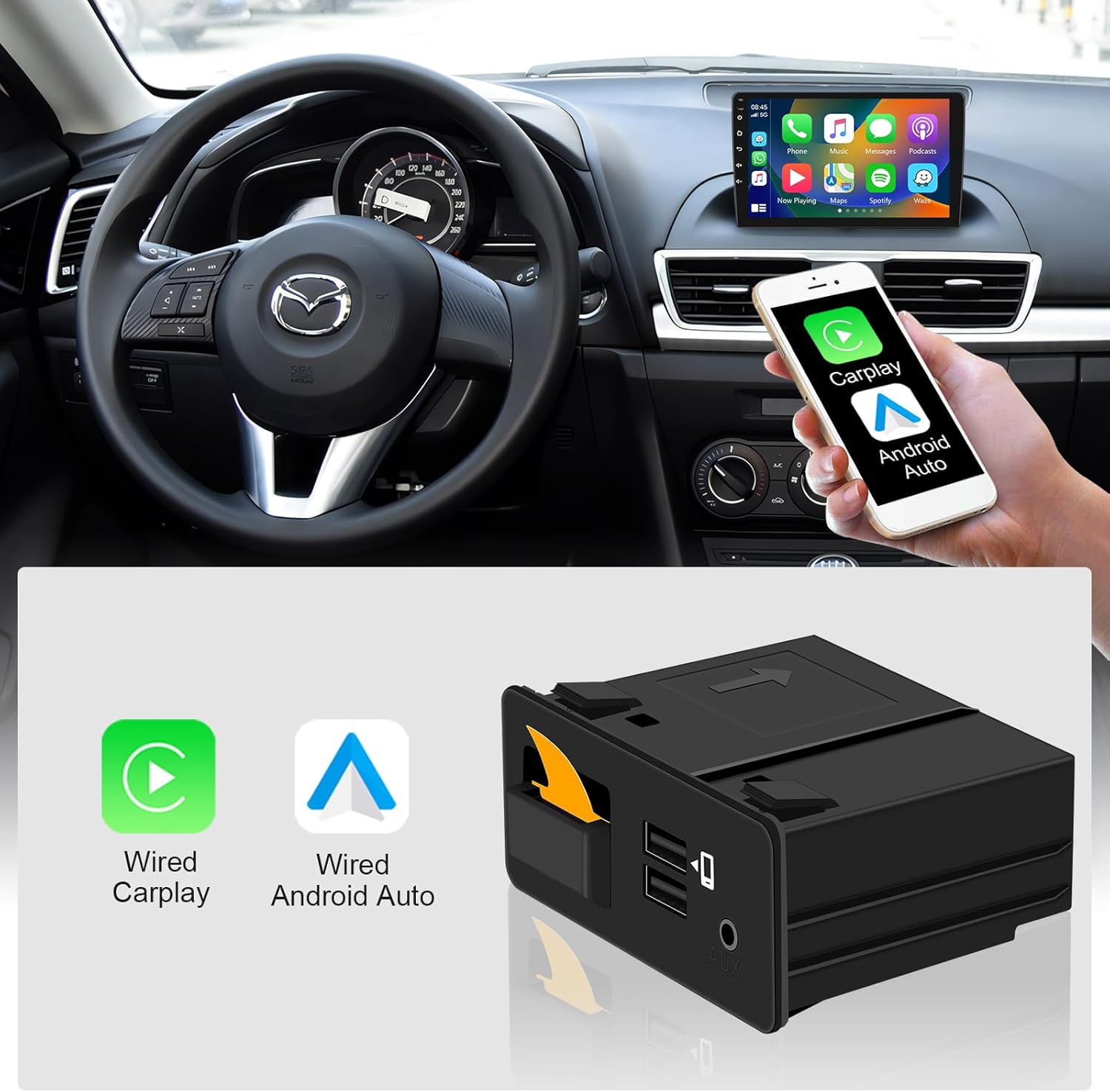 Rimoody TK78-66-9U0C Carplay Android Auto Retrofit Kit compatible con Mazda 2 3 6 CX3 CX5 CX9 MX5 Miata 2014-2020 Adaptador de juego de coche puerto