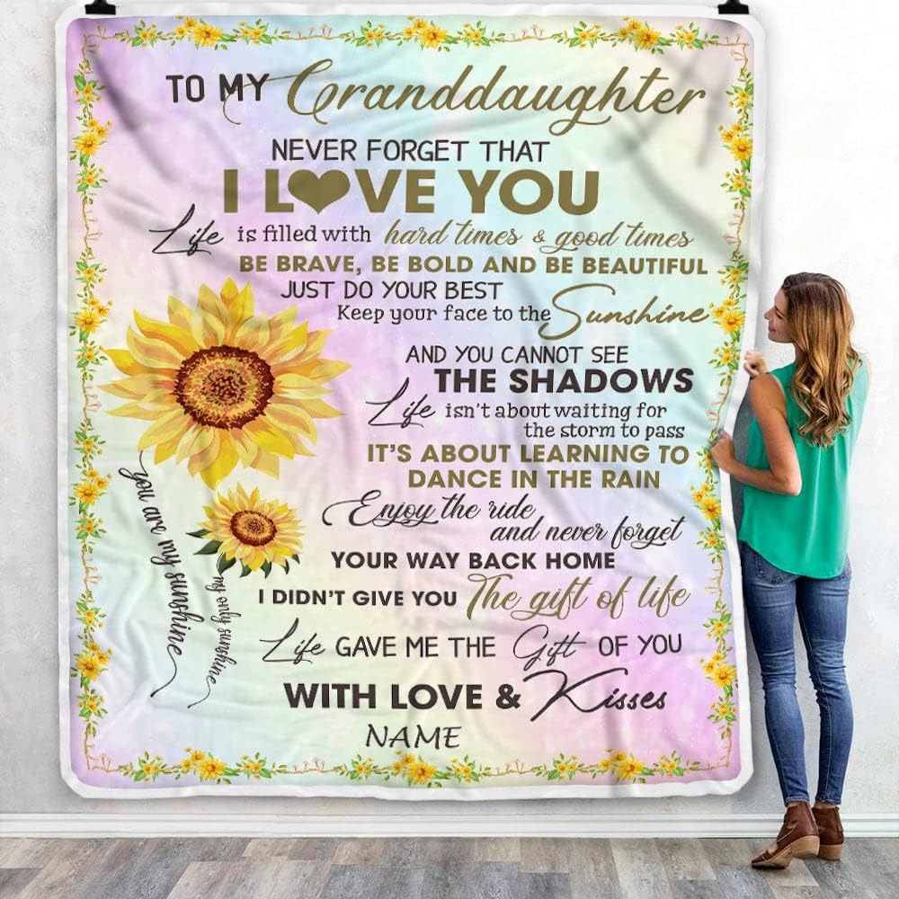CenturyTee Manta personalizada con texto en inglés To My Granddaughter from Grandma Grandpa Sunflower Never Forget That I Love You, manta de forro