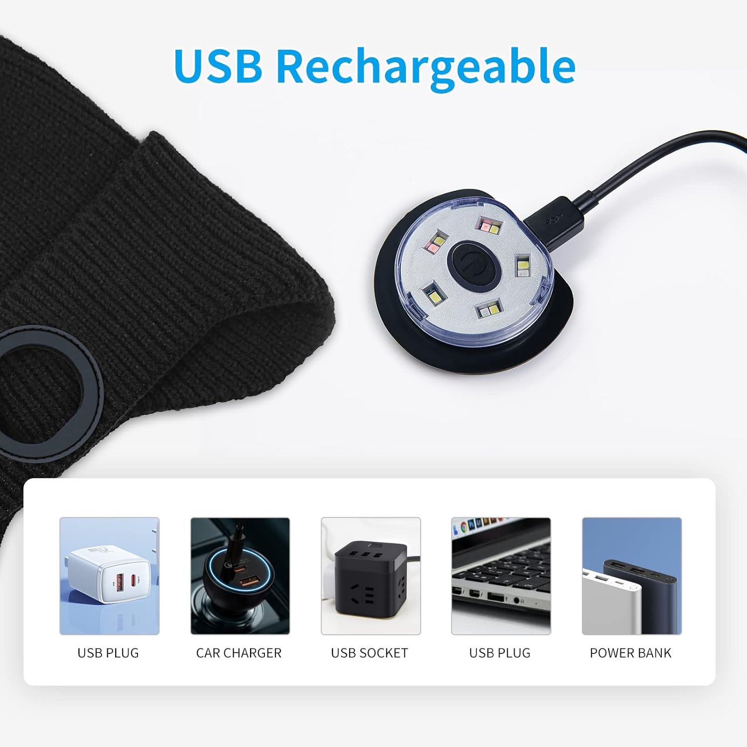 Gorro con luz y orejeras, recargable por USB, gorro de invierno con luces LED, regalo