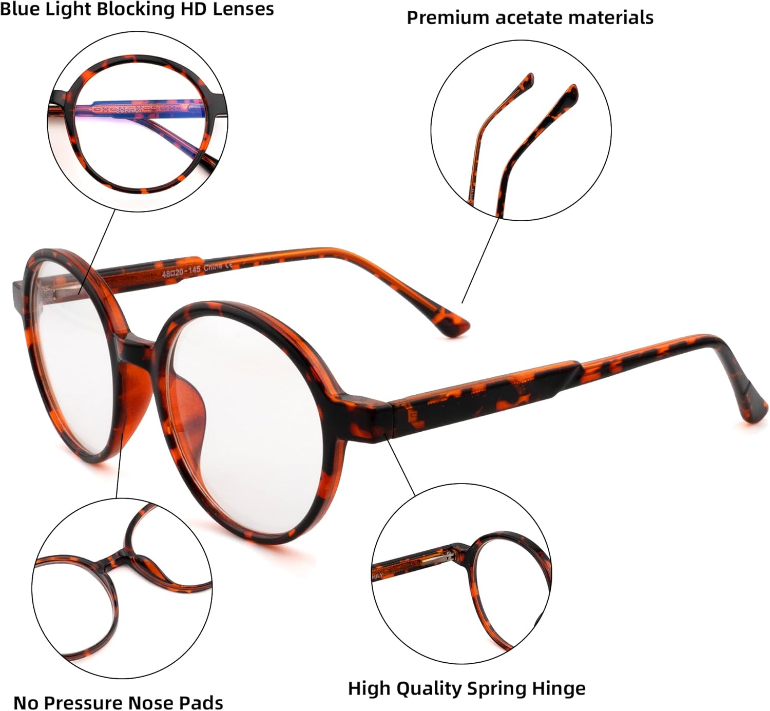 Gafas redondas de bloqueo de luz azul para hombres y mujeres, marco de gafas ópticas, lentes transparentes sin presripción