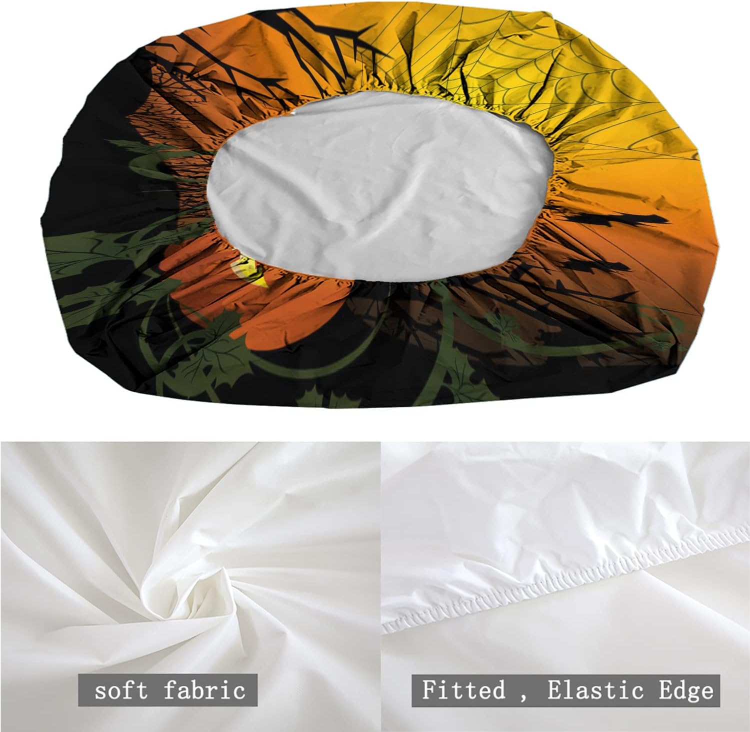 Juego de sábanas bajeras con diseño de hojas de calabaza, diseño de Halloween, decoración de ropa de cama de 3 piezas, bolsillo profundo, calidez