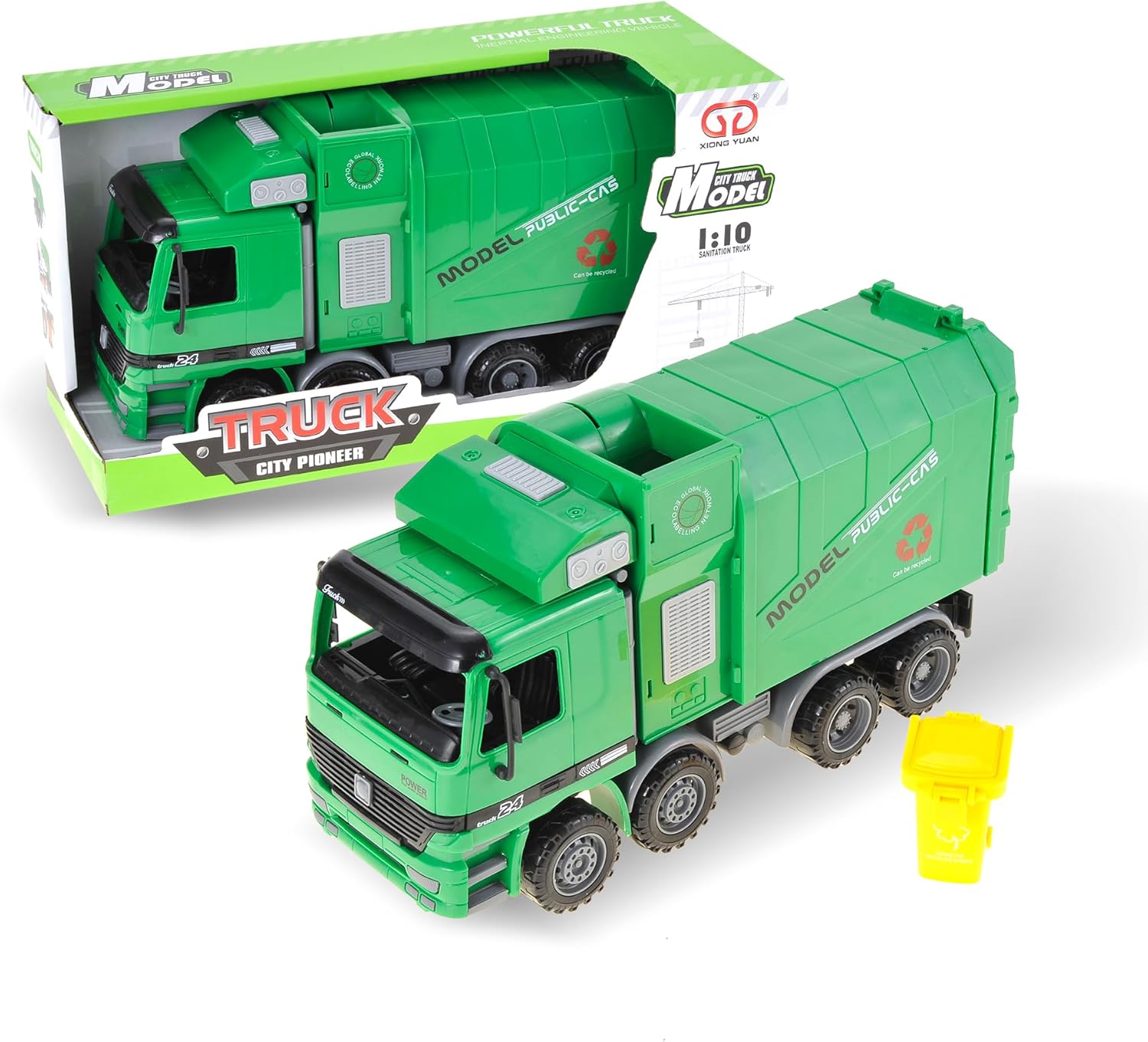 PowerTRC Juguete de camión de basura Push & Go de 15 pulgadas  Juguete realista de camión recolector de basura alimentado por fricción para niños a