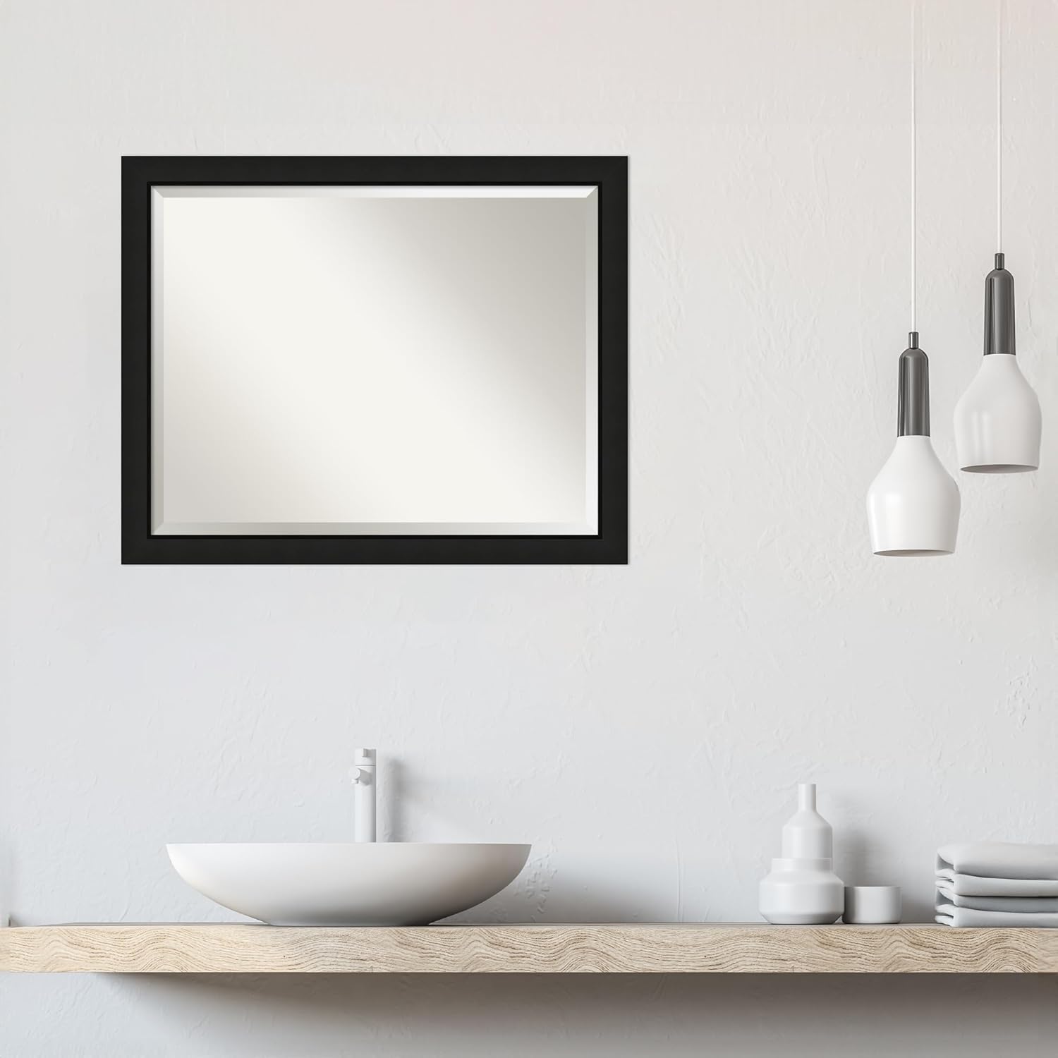 Amanti Art Espejo de pared, espejo de marco de madera estrecho negro medianoche para decoración de pared o uso como espejo de baño para sobre el