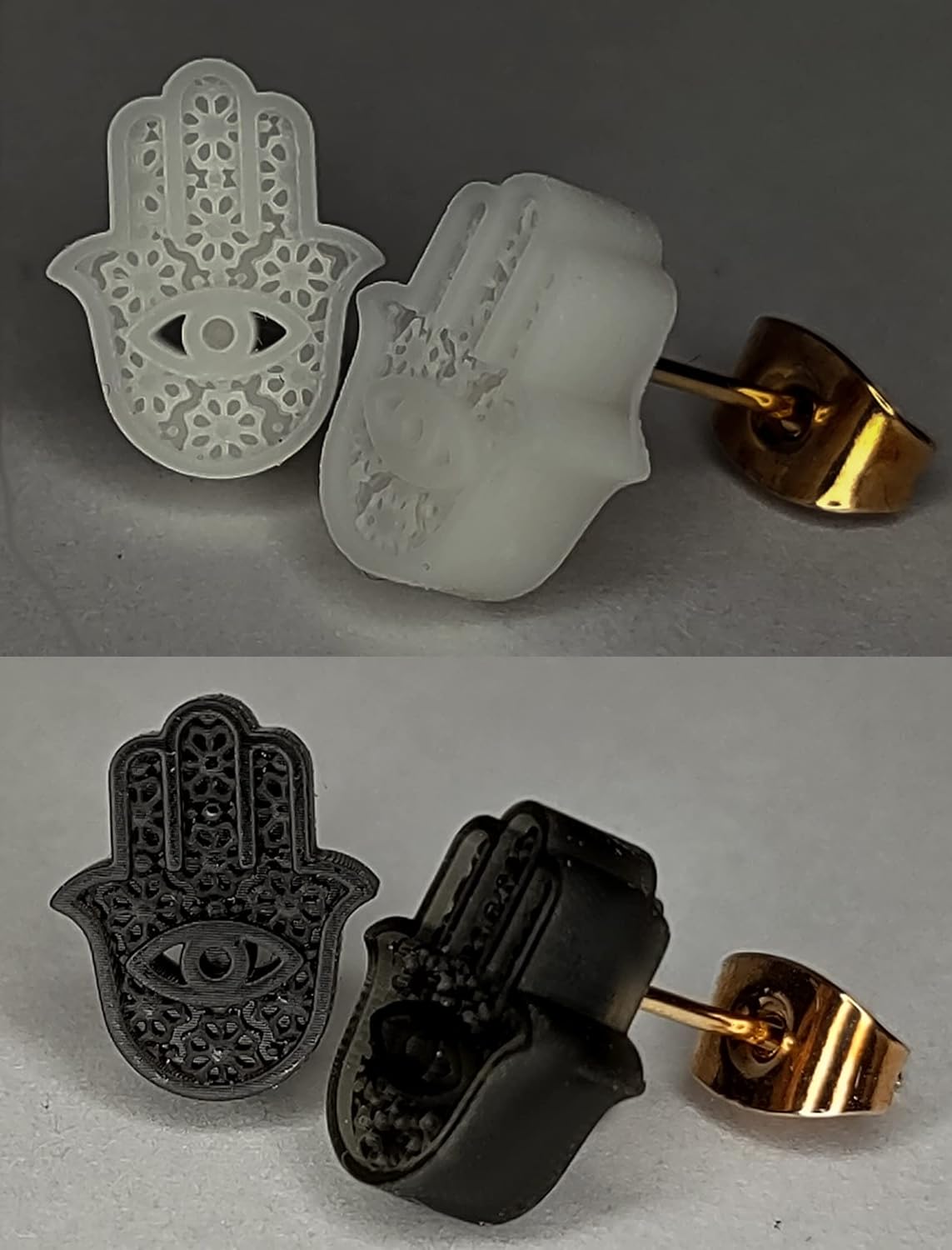 Simple Hamsa Stud Earrings MenWomenChild Plant Based Polymer Resin Vegan Jewelry (Black, Black)