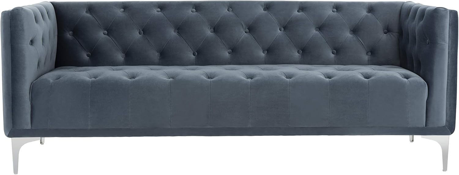 Safavieh Couture Home Florentino Glam – Sofá copetudo azul polvoriento y dorado