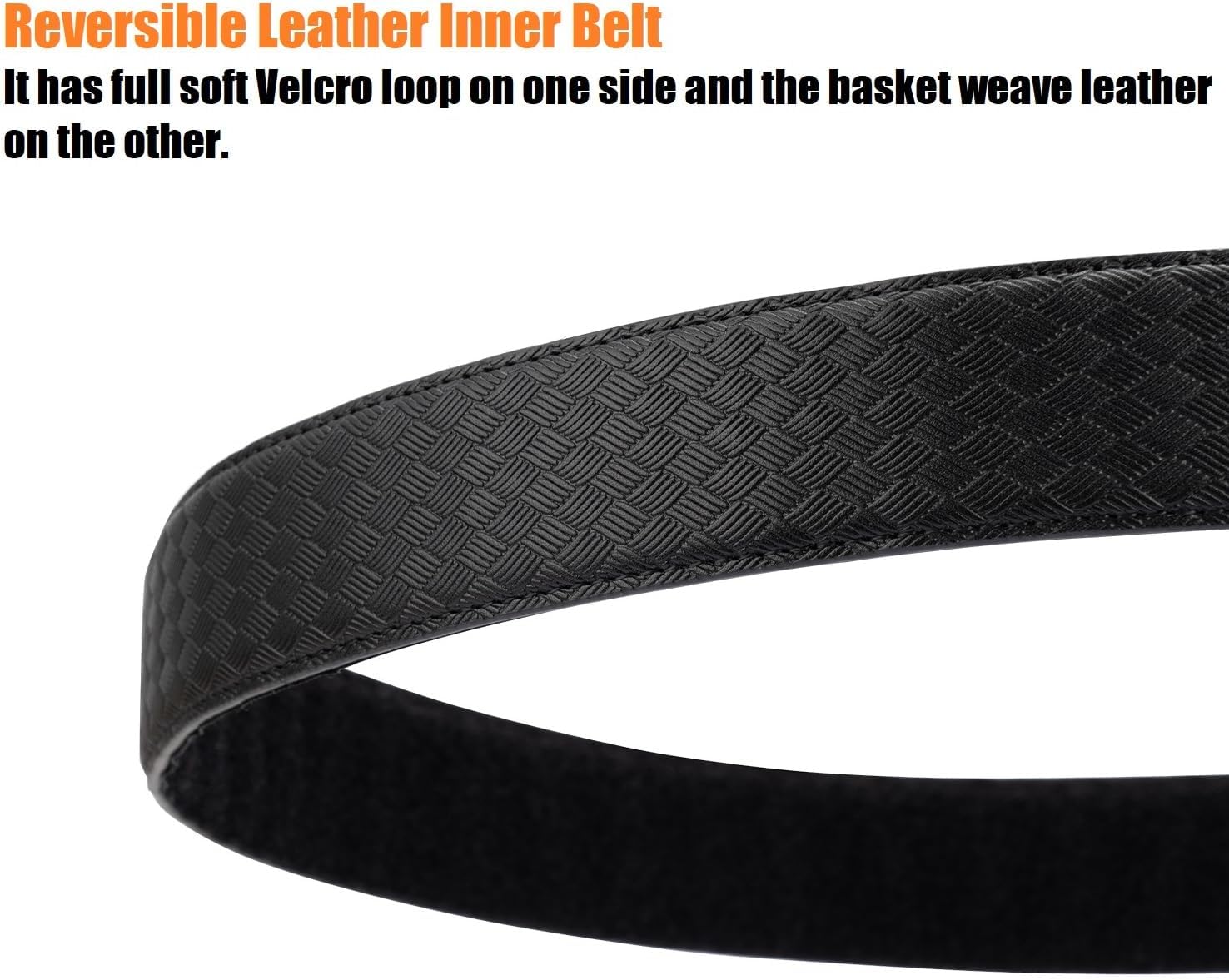 TACNEX Cinturón interior para cinturón de servicio policial reversible de cuero debajo del cinturón, forro de bucle sin hebilla de seguridad de 1.5