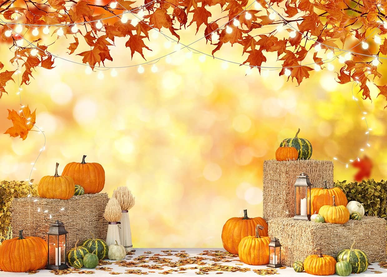 Alltten Telón de fondo de otoño de 7 x 5 pies para fotos de Acción de Gracias, otoño, arce, calabaza, cosecha, fondo, decoración temática de otoño,