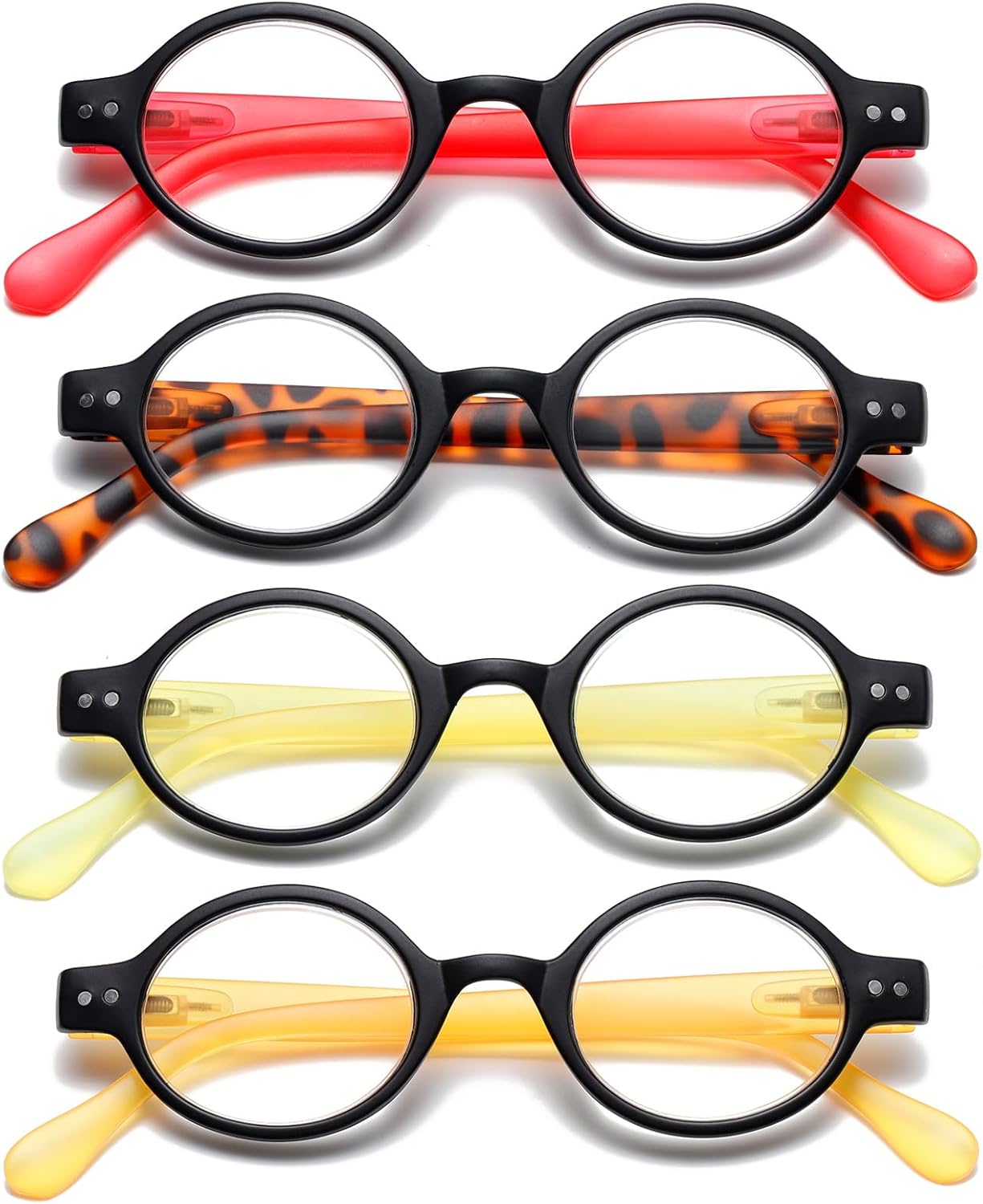 KoKoBin Paquete de 4 mini lentes de lectura redondos pequeños, cómodos para mujeres y hombres (multicolor4, 2.00)