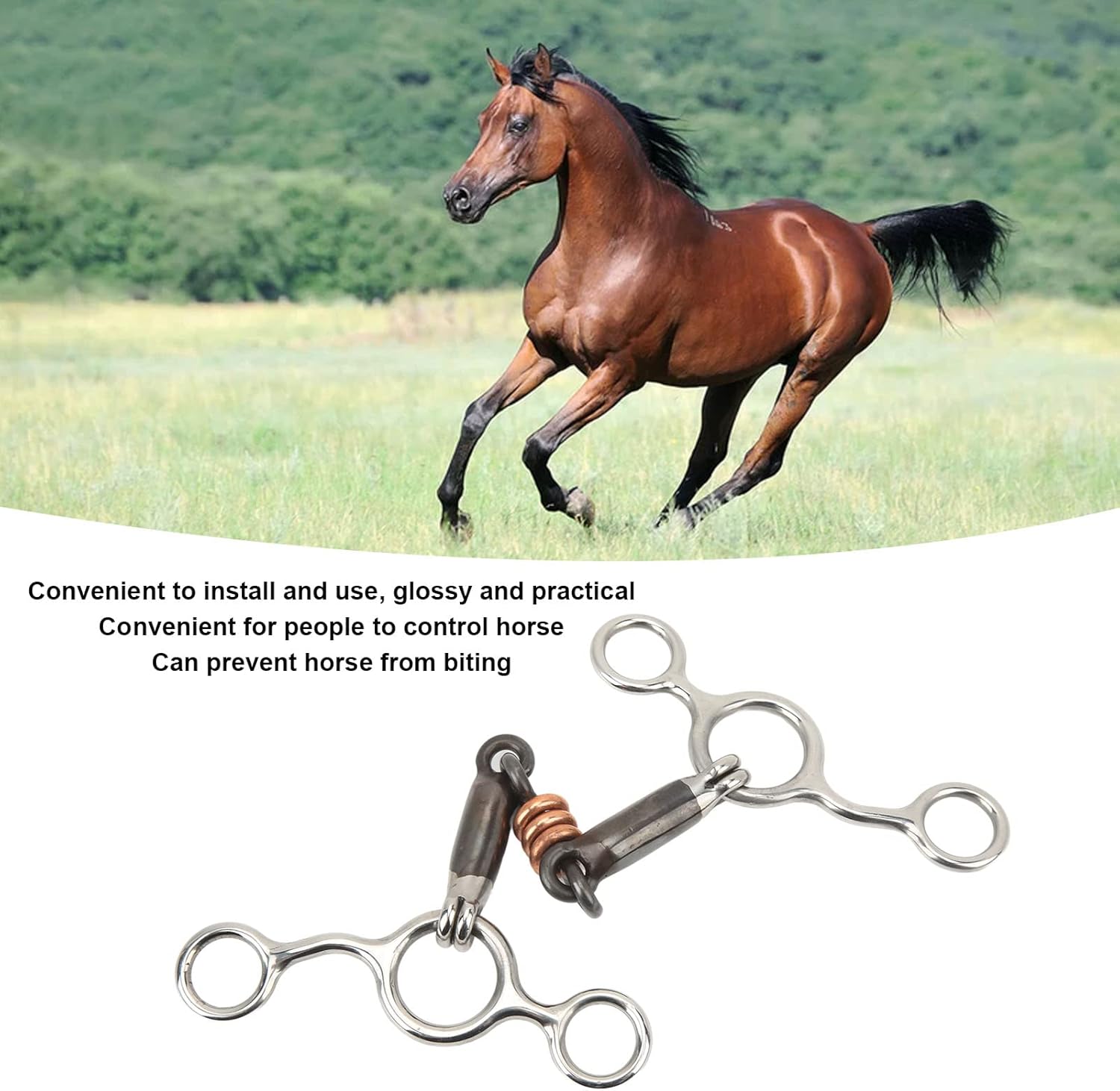 TOPINCN Aparador de caballos Rodillo de cobre de acero inoxidable con boca articulada Snaffle Bit Horse Gag Ring Snaffle Latón 5.709 in Boquilla
