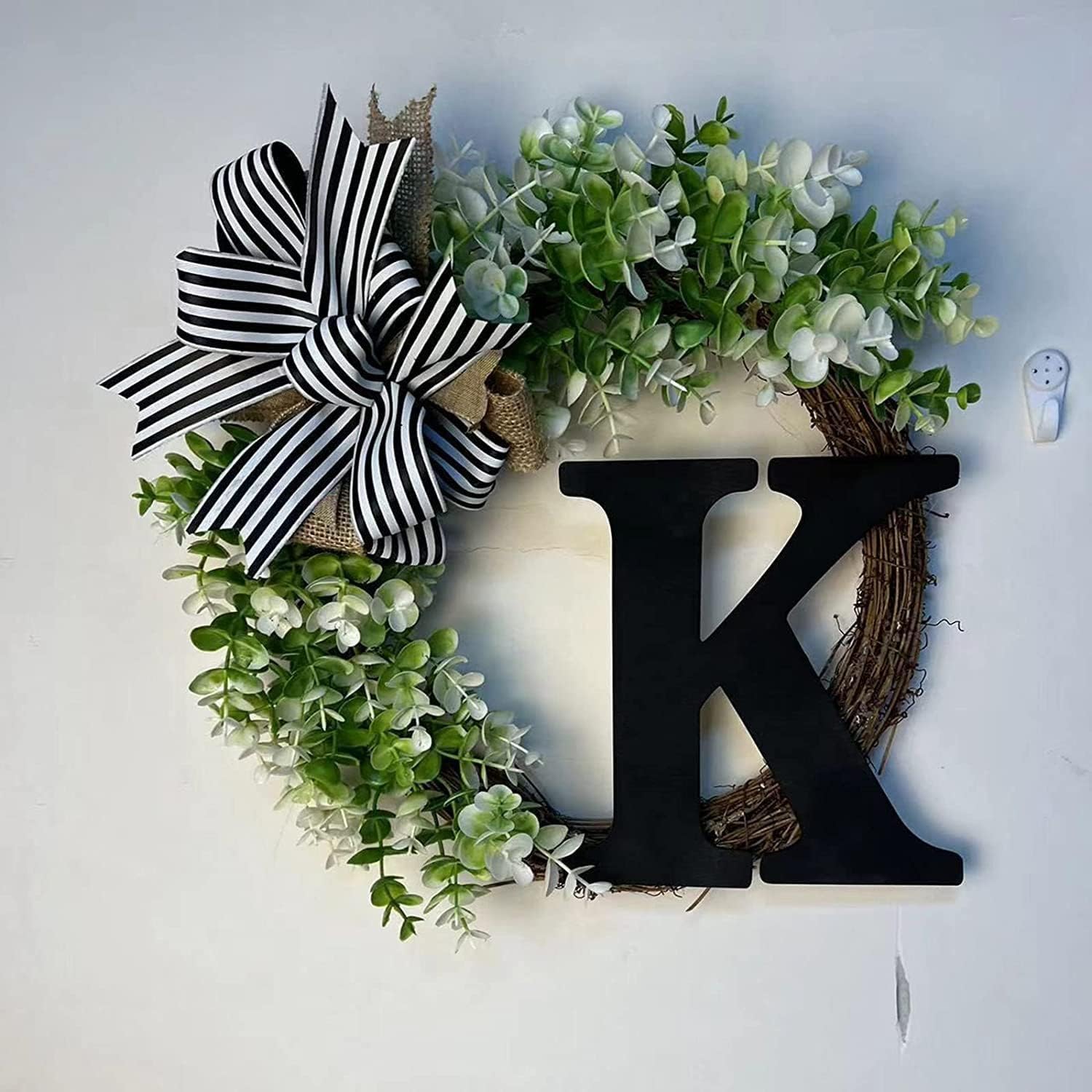 Corona de 12 pulgadas para puerta delantera con lazo, letreros de bienvenida, guirnalda personalizada de 26 letras para puerta delantera del hogar