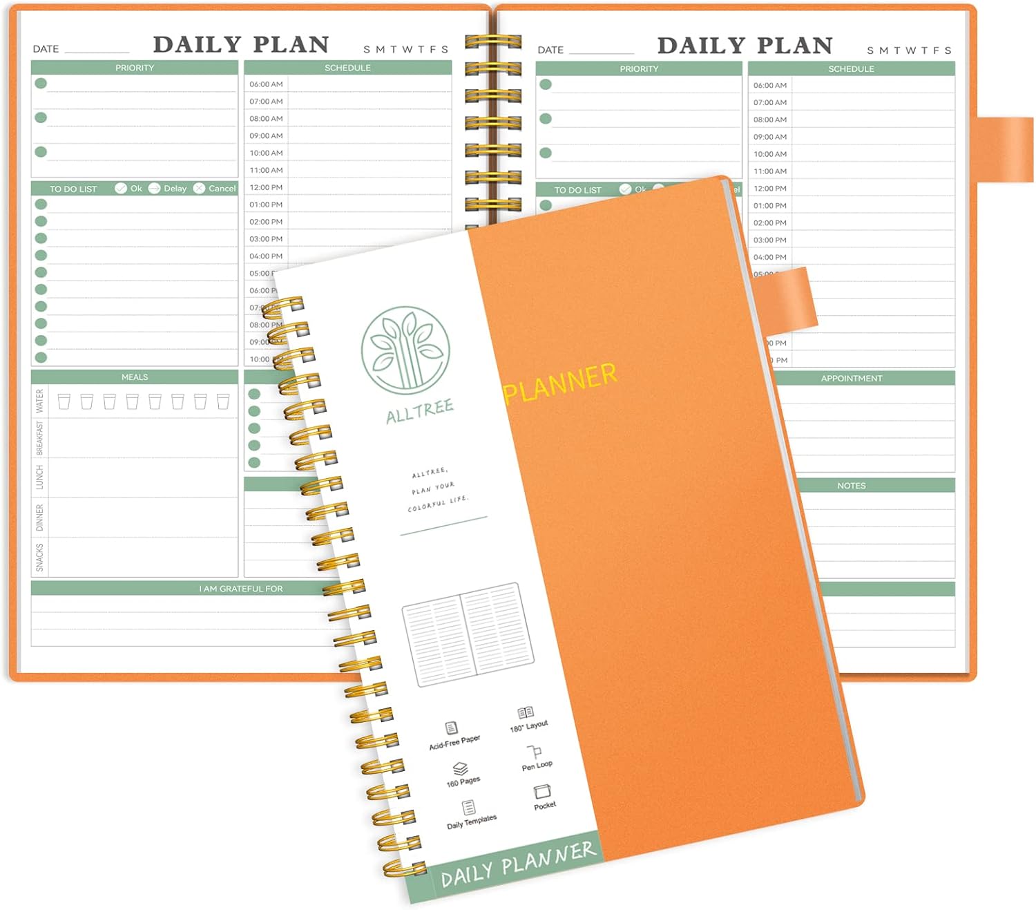 ALLTREE – Agenda diaria sin fecha, planificador diario sin fecha, planificador diario de lista de tareas pendientes con seguimiento de comidas,