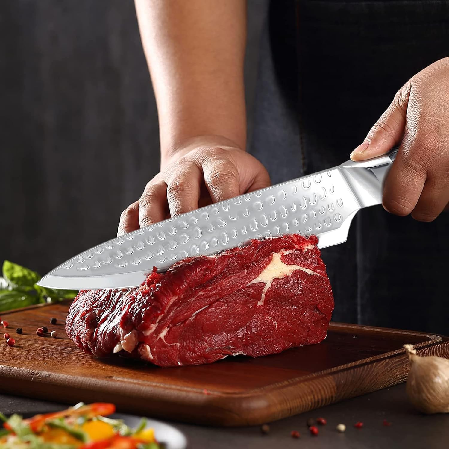 shajwo Cuchillo de chef profesional de 8 pulgadas, cuchillo de cocina de acero de alto carbono, ultra afilado, con mango ergonómico para el hogar,