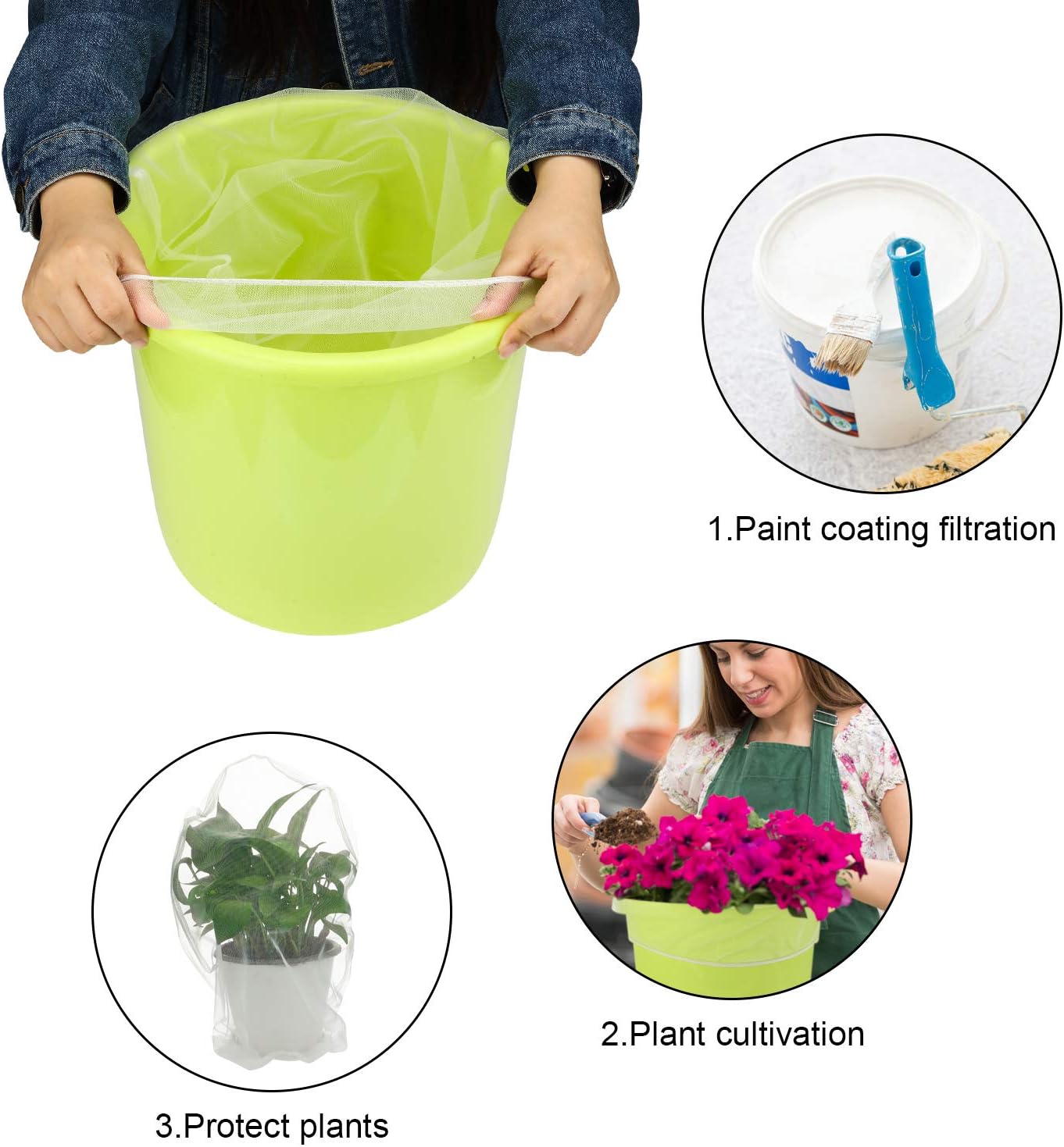 Bolsas de filtro de pintura, bolsa de filtro de malla fina blanca, cubo de apertura elástica, bolsa de filtro de pintura hidropónica para jardinería
