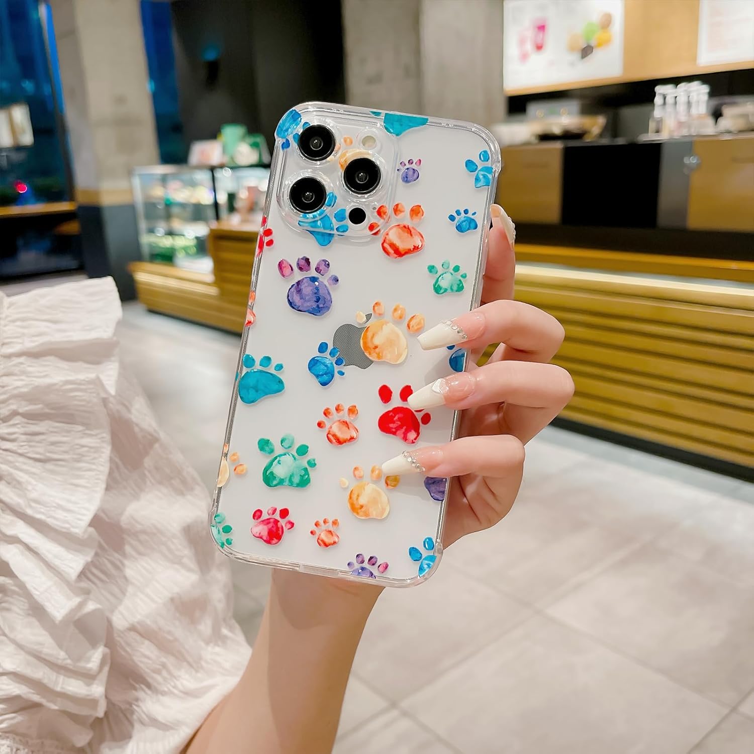 Compatible con iPhone 12 Pro, funda transparente y colorida con patrón de pata de cachorro para mujeres y niñas, cámara delgada suave y protección