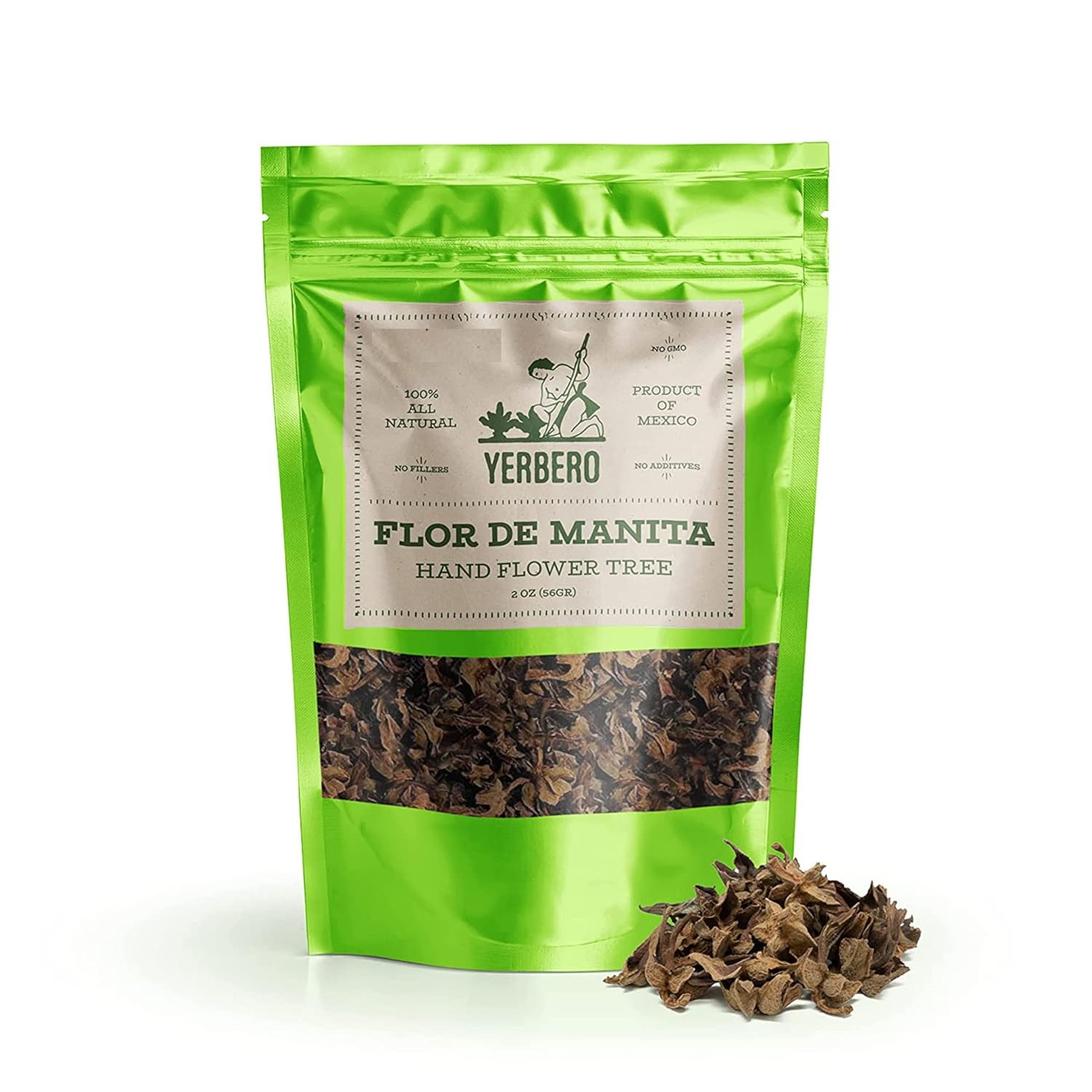 Yerbero – Té de hierbas Flor De Manirta 2 oz (56 gr)  Chiranthodendron Pentadactylon  Bolsa resellable de pie hecha por Nature100% té fresco natural