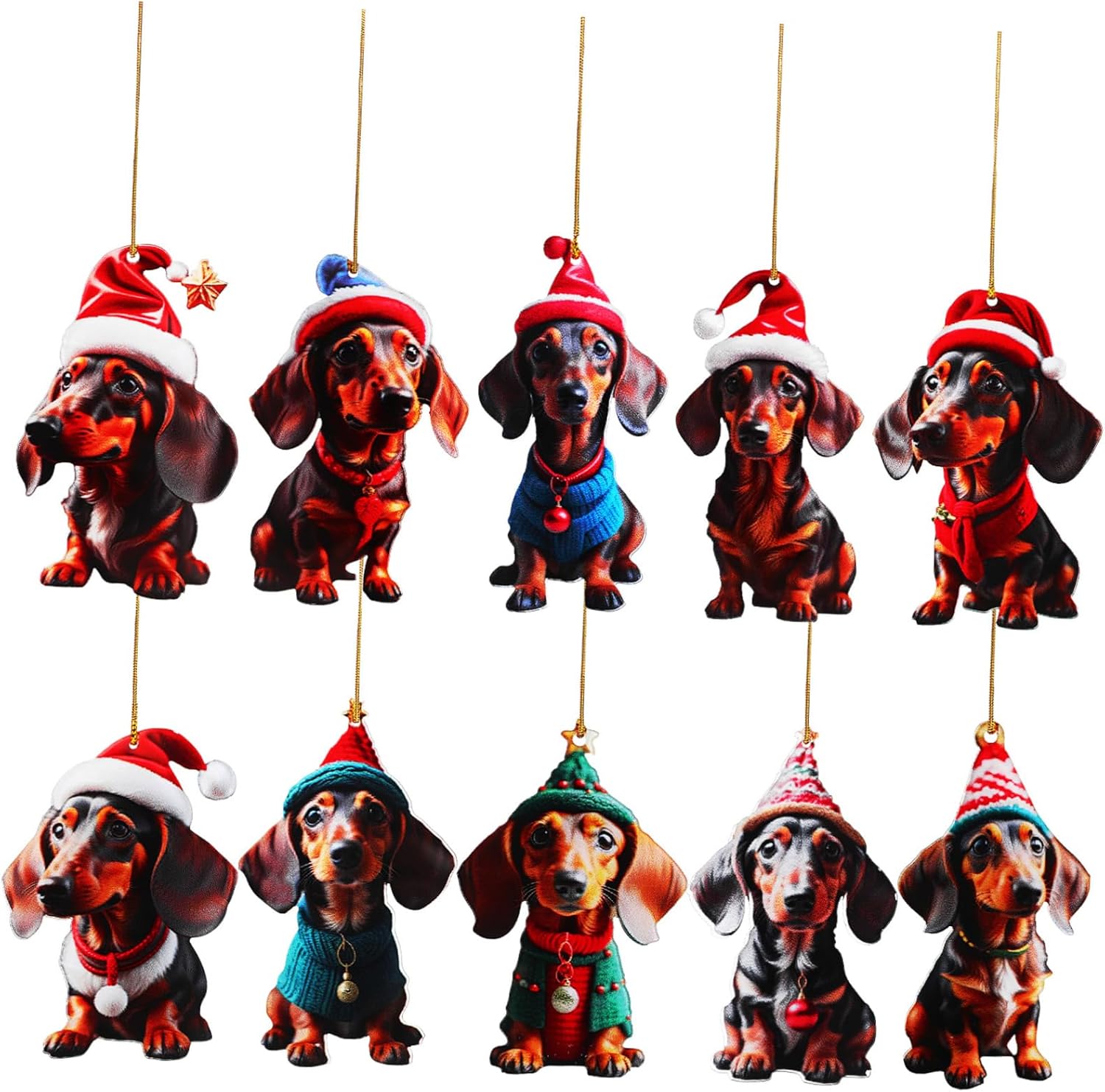 VANZACK 10 piezas de perro salchicha colgante de perro salchicha ornamento colgante adornos árbol de Navidad salchicha decoración perro adorno árbol