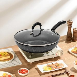 HuaShuani Sartén antiadherente de 11.02 pulgadas, sartén de granito antiadherente, utensilios de cocina de piedra con tapa y asa, tapa de vidrio HuaShuani Sartén antiadherente de 11.02 pulgadas, sartén de granito antiadherente, utensilios de cocina de piedra con tapa y asa, tapa de vidrio