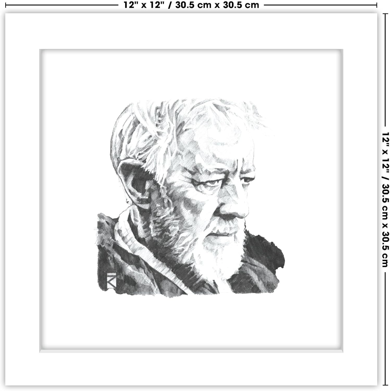 Trends International Gallery Pops Star Wars Saga – Obi-Wan Kenobi Sketch – Arte de pared, versión enmarcada en blanco, 12 x 12 pulgadas