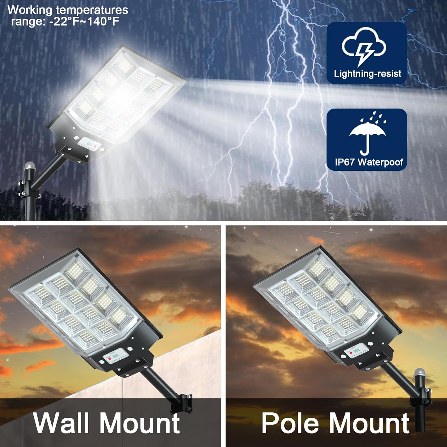 Luces solares de calle al aire libre del anochecer al amanecer, luz de inundación de 1500 W con aplicación 200000lm luz impermeable del sensor de