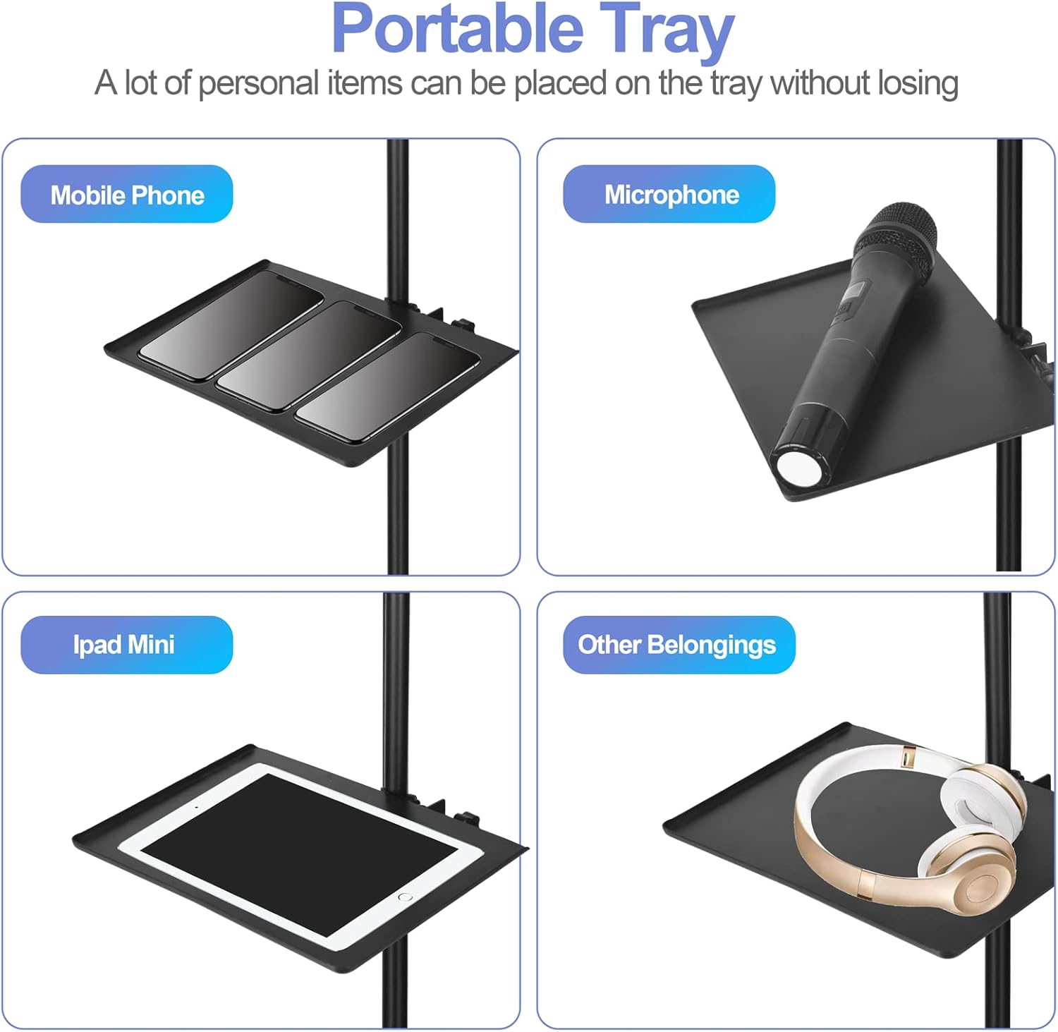 Soporte para micrófono, soporte ajustable para micrófono de karaoke para cantar, soporte universal para el suelo desmontable con base redonda