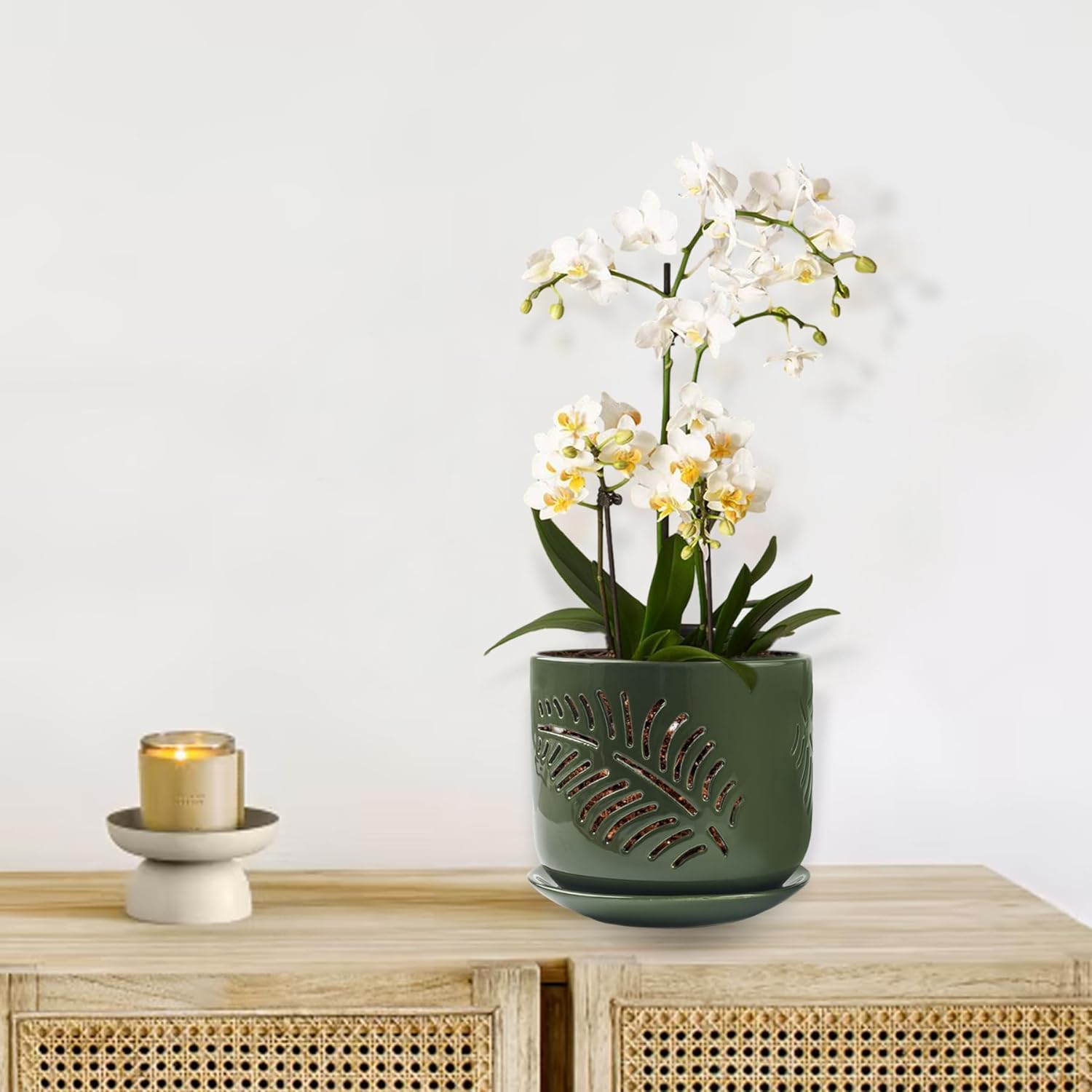 Macetas de orquídeas de cerámica, macetas de orquídeas de 6+5 pulgadas con agujeros, macetas de orquídeas para trasplantar, macetas de circulación