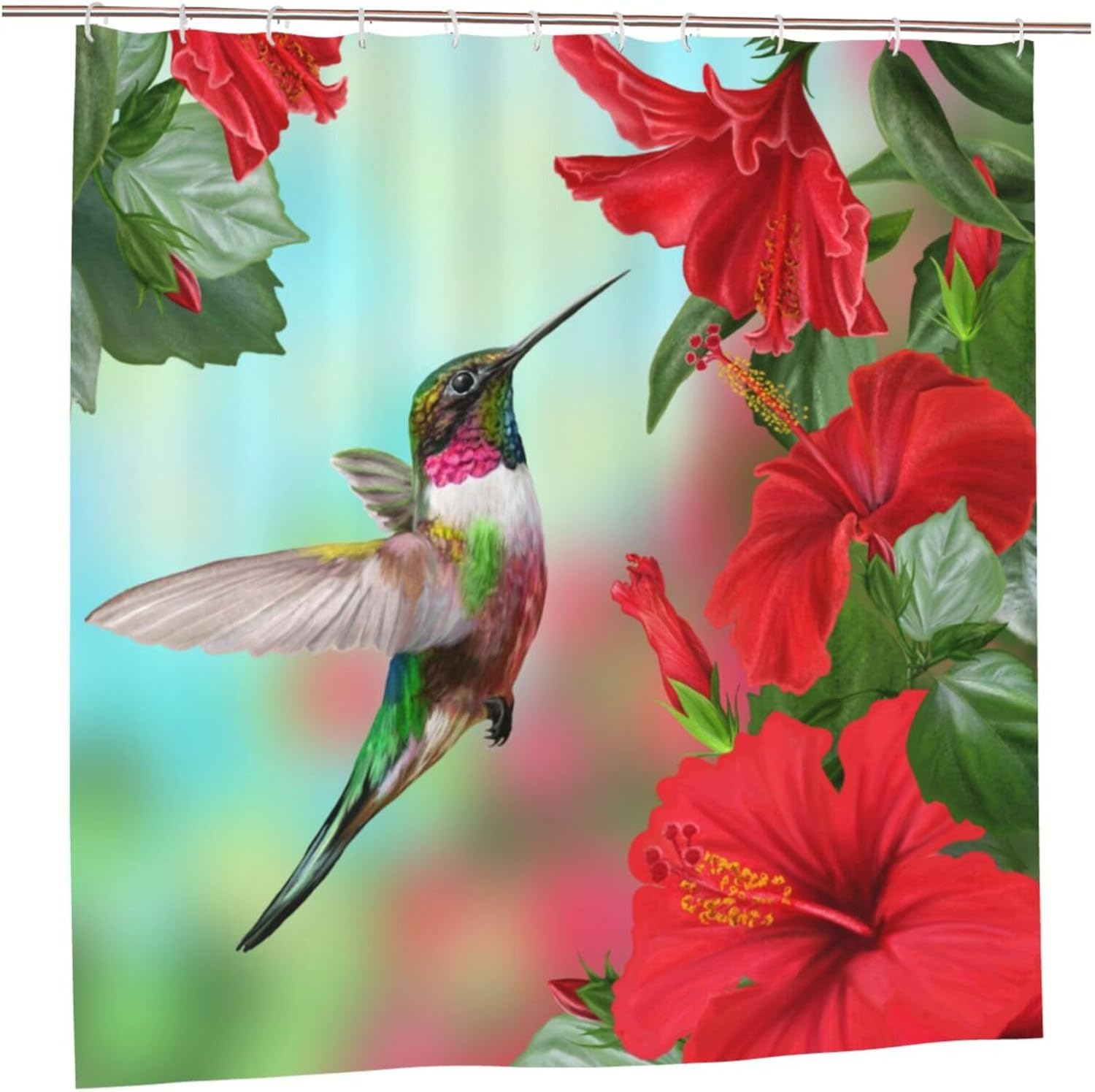 Hummingbird – Cortina de ducha de plástico de 72 x 72 pulgadas, cortinas de ducha extra largas para baño, juego de cortinas de baño con ganchos,