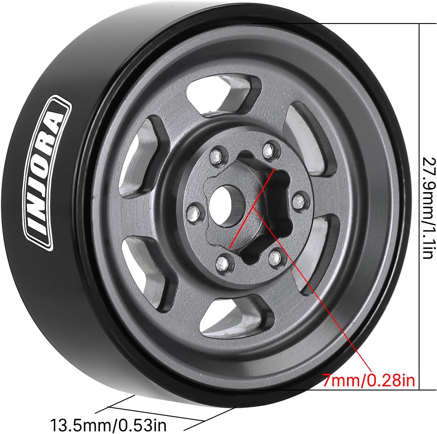 INJORA 1.0 Plus Beadlock – Llantas de aluminio para 124 118 RC Crawler SCX24 TRX4M FCX24 (gris)