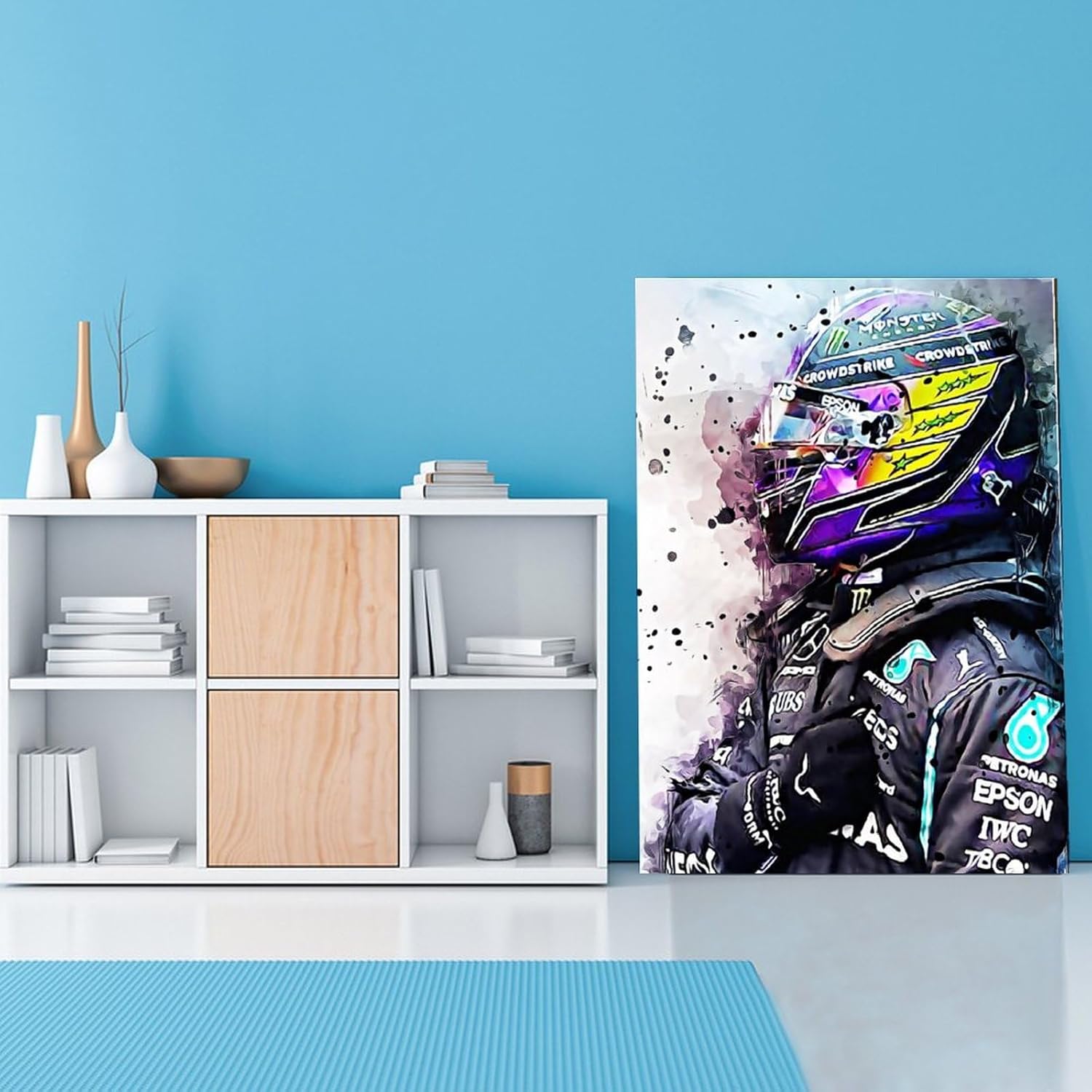 AAHARYA Lewis Hamilton F1 – Póster de auto para decoración de pared (7) pósteres e impresiones de pintura en lienzo, cuadros artísticos de pared