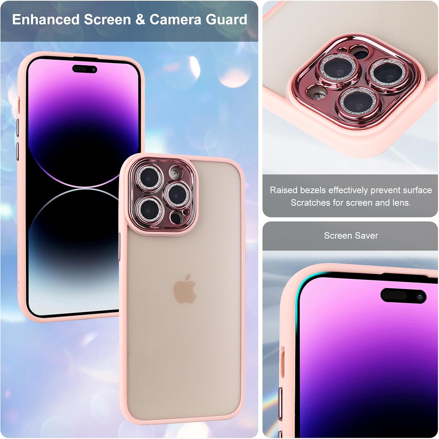 ROTUS – Funda con purpurina para iPhone 14 Pro Max, antiamarilleo, protección integrada de lente de cámara de 6.7 pulgadas para mujeres y hombres