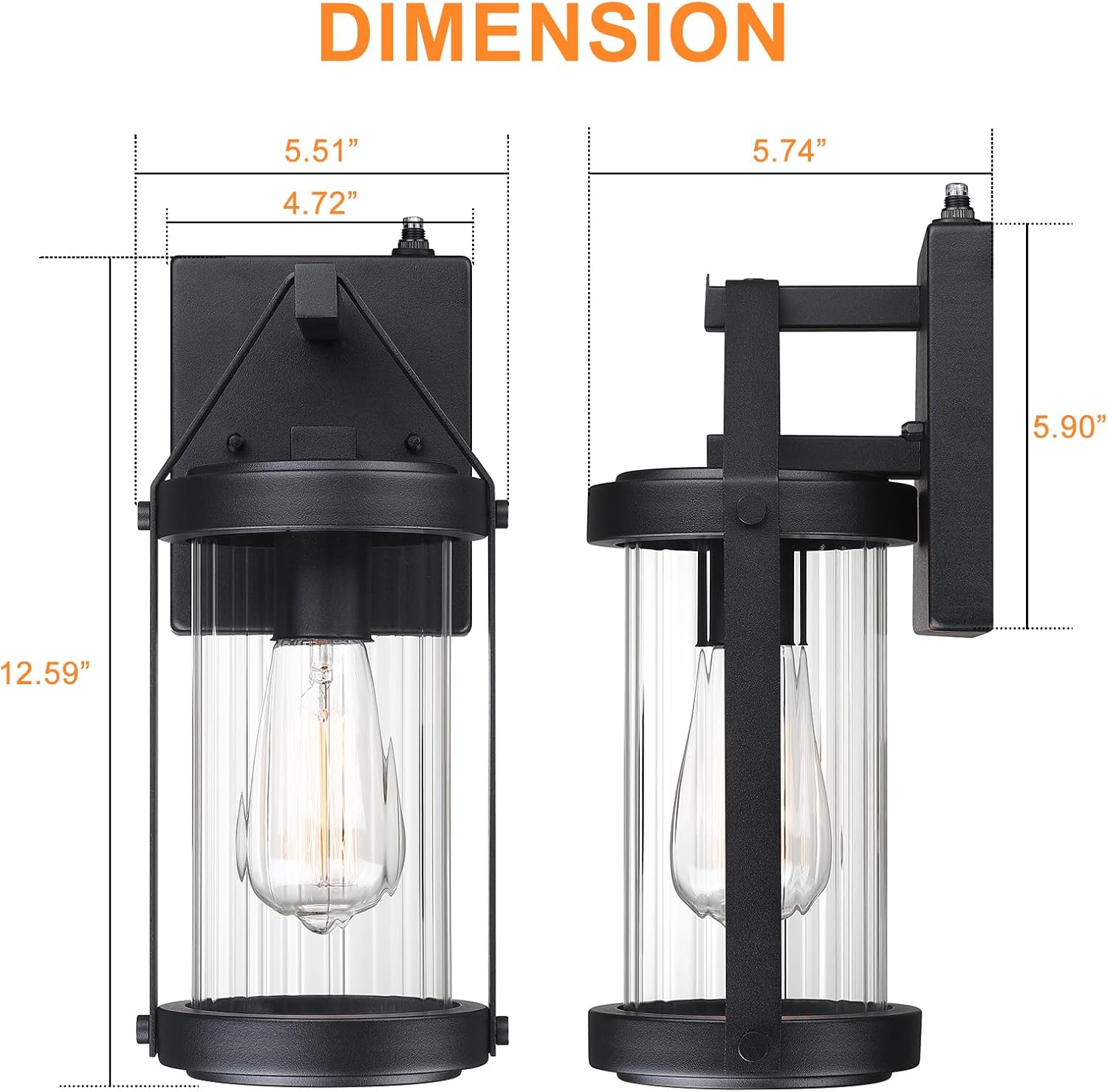 LONEDRUID Paquete de 2 lámparas de pared para exteriores, con sensor de anochecer a amanecer, farol negro para porche exterior, impermeable, montaje