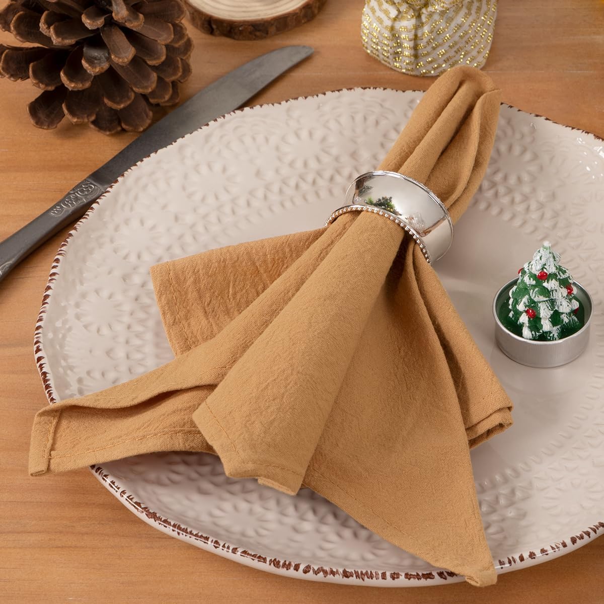 Socomi Servilletas de lino de color caramelo, para Pascua, primavera, juego de 10 servilletas de algodón lavables a granel de 17 x 17 pulgadas para