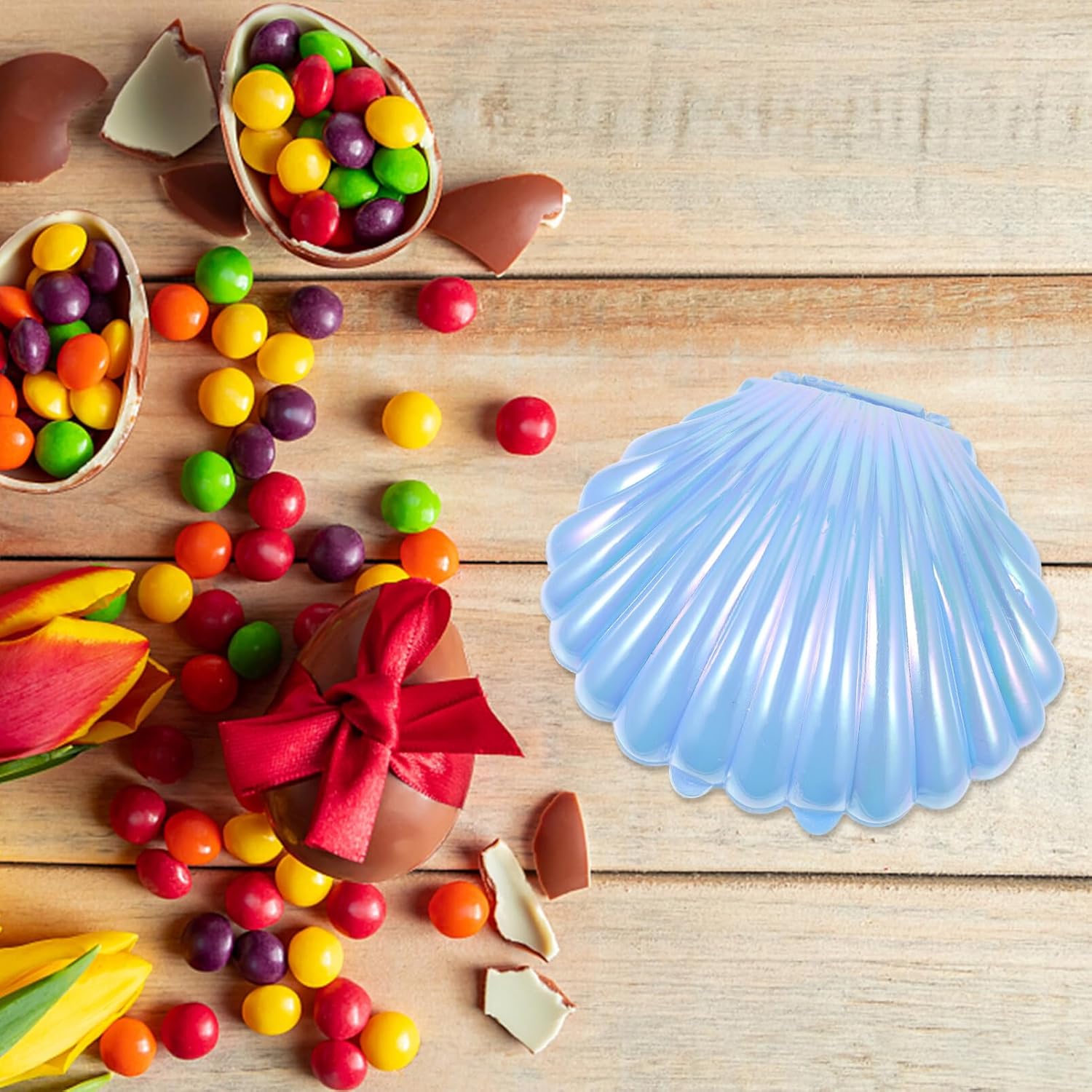 Gadpiparty Cajas de dulces de conchas marinas, 10 piezas de plástico para boda, caja de almacenamiento de conchas marinas, caja de joyería, cajas de