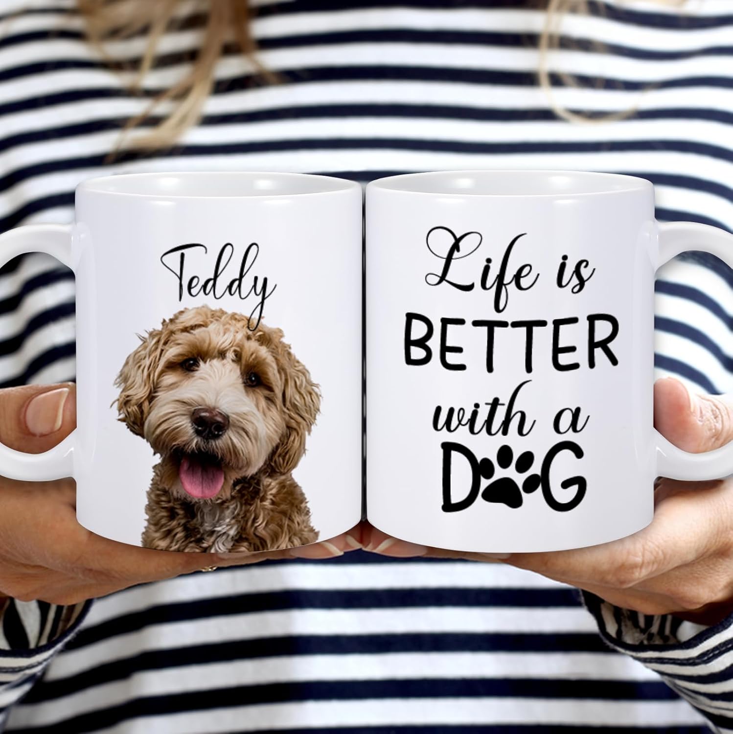 Taza personalizada para perros  Life is Better with a Dog  Taza de café personalizada de 11 onzas para los amantes de los perros  Taza de foto de