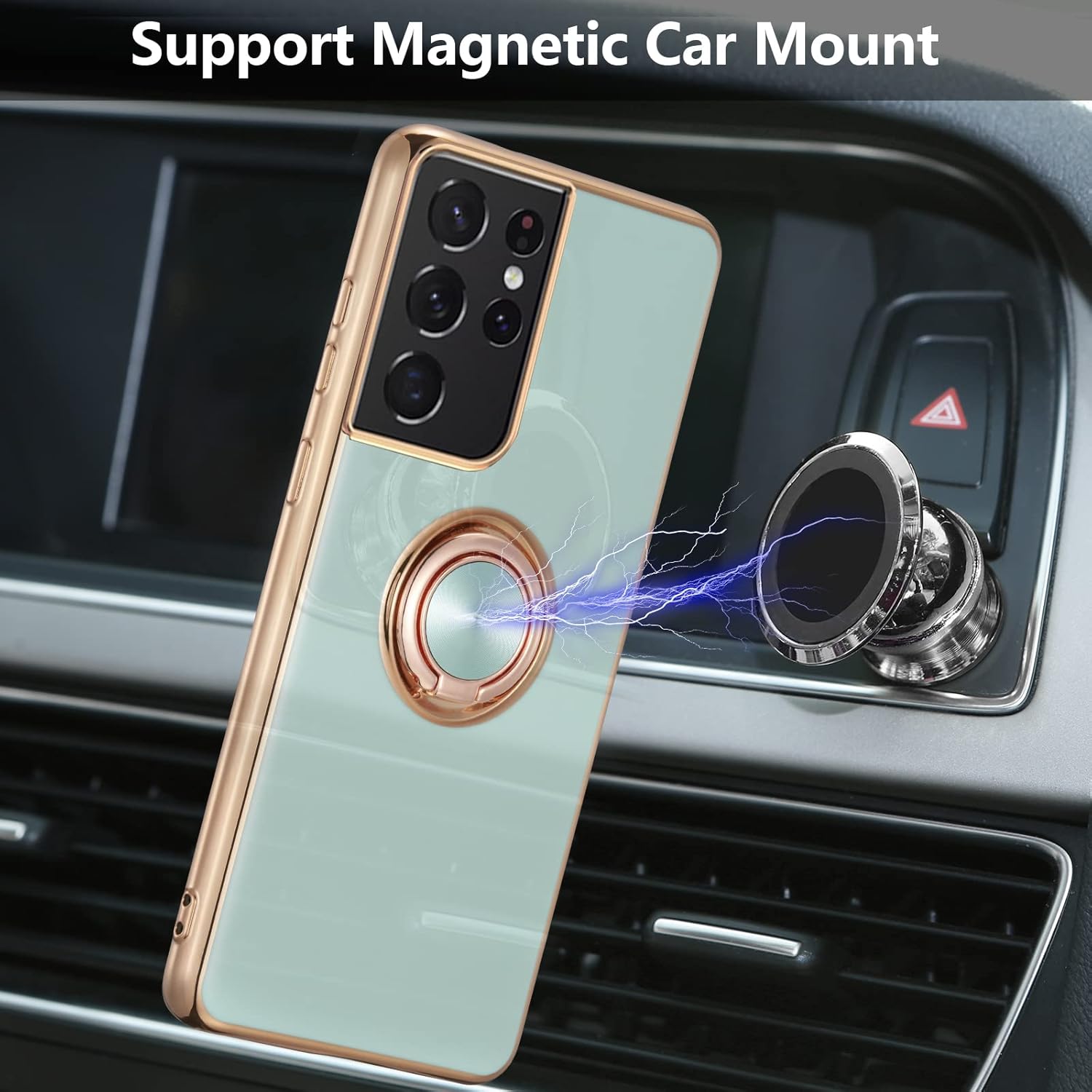 EYZUTAK Funda magnética galvanizada para Samsung Galaxy S20 FE 5G, 360 grados con rotación de metal, soporte magnético para anillo de dedo para