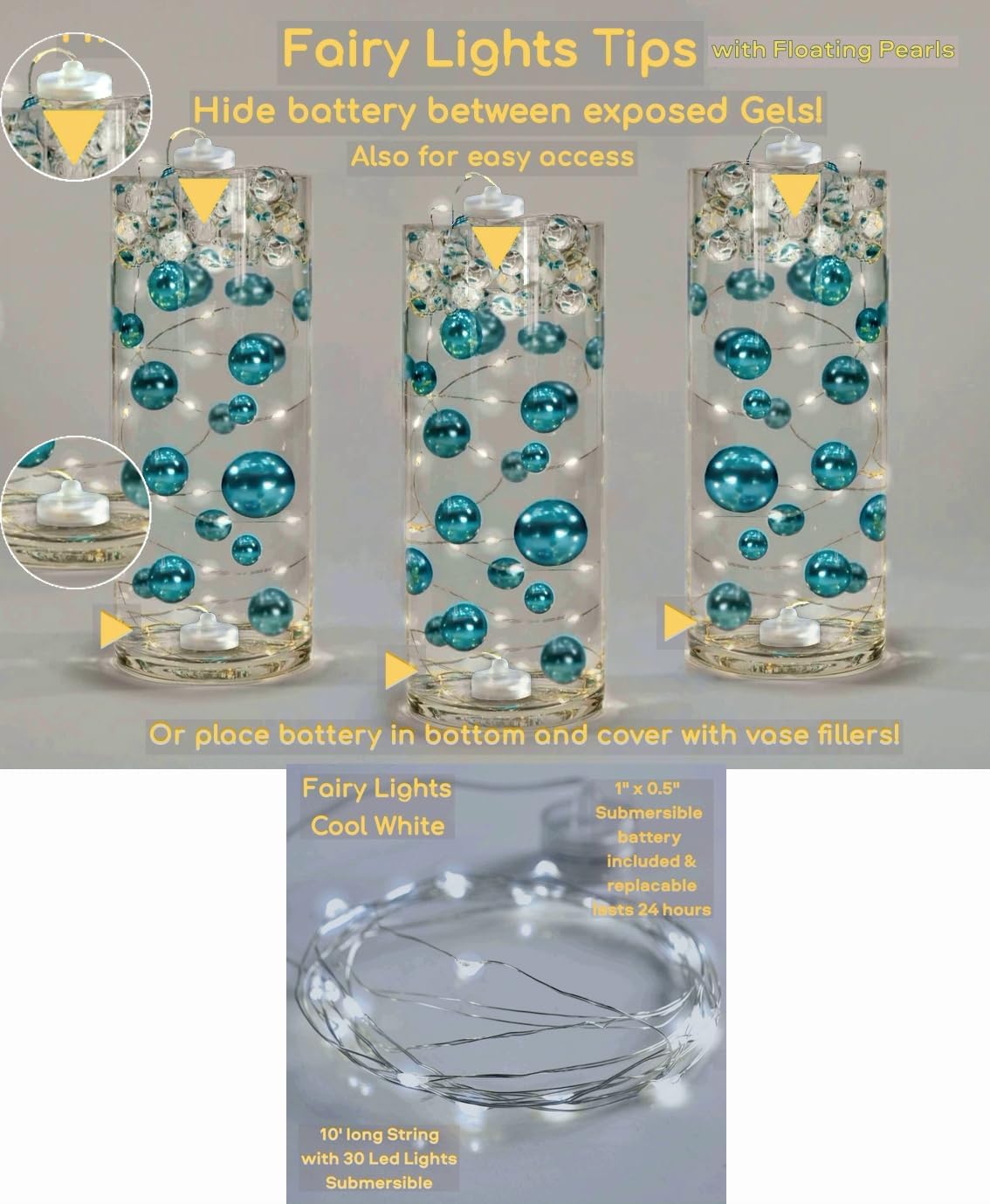 Perlas plateadas flotantes  Brillantes  Tamaños Jumbo  con kit de geles de agua transparentes imprescindibles para el mejor efecto flotante  Llena 1