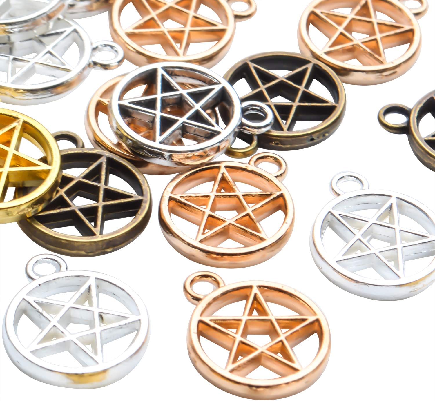 Aylifu 50 dijes de pentagrama vintage redondos de pentagrama con estrella de pentáculo, accesorio para hacer joyas para collares, pulseras, aretes,