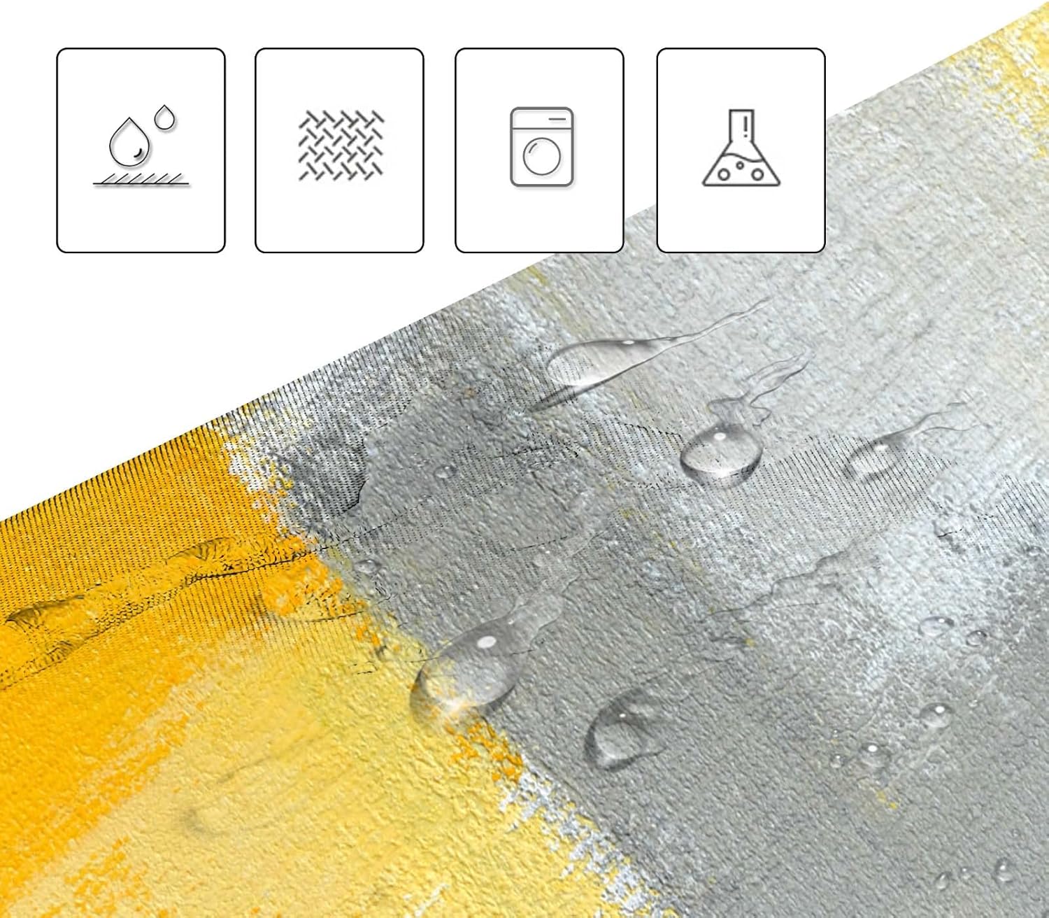Lnond Cortina de ducha amarilla para baño, juego de cortinas de baño abstractas degradadas con 12 ganchos, arte amarillo y gris, decoración de baño,