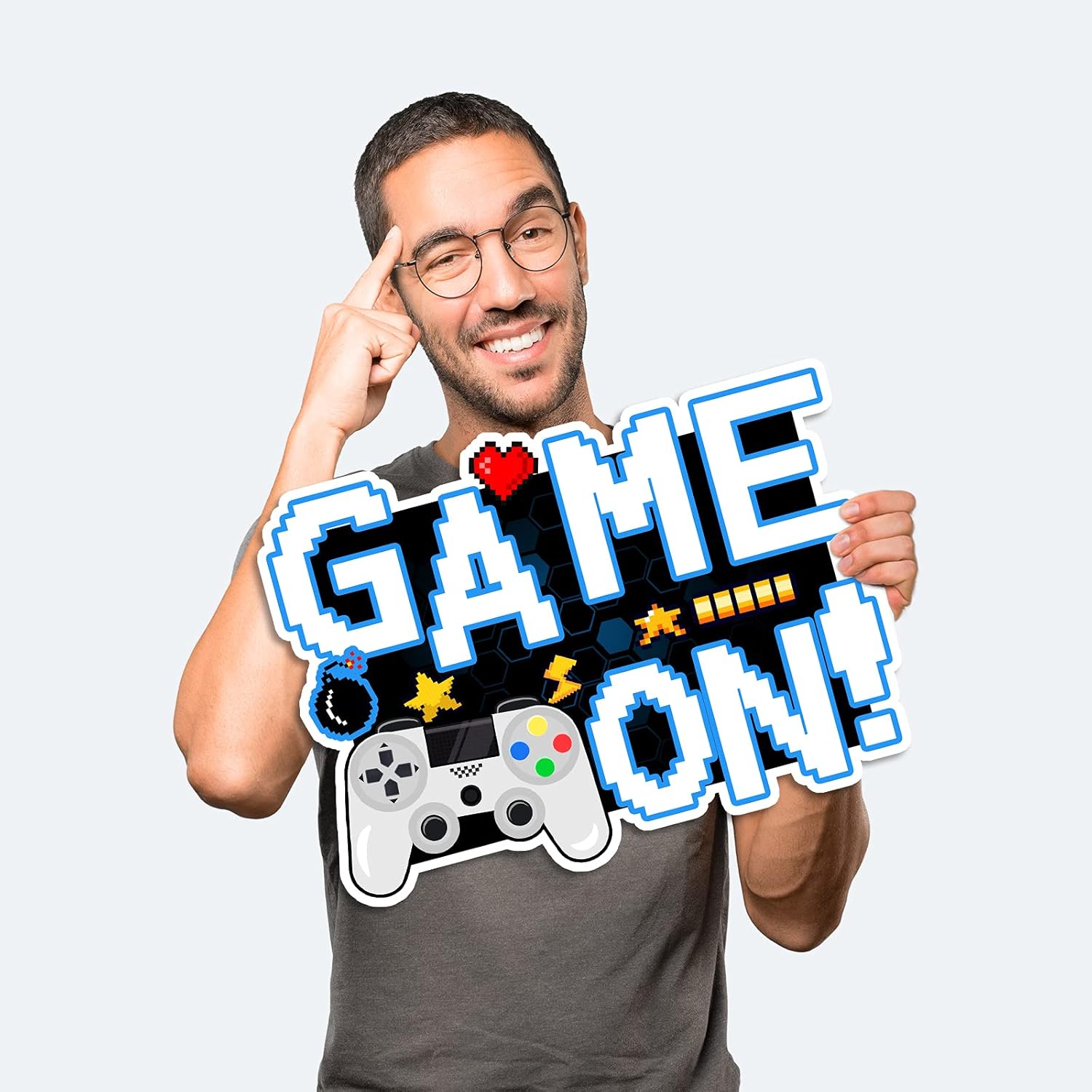 Letreros de juego en video juego con estacas – Incluye palo de control remoto de juego y letreros de globo – Señales y estacas resistentes a la