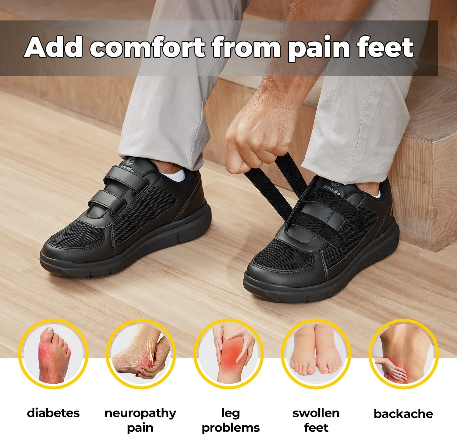 FitVille Zapatos para diabéticos para hombre extra ancho, zapatos diabéticos para hombre para neuropatía, pies hinchados, alivio del dolor con cierre