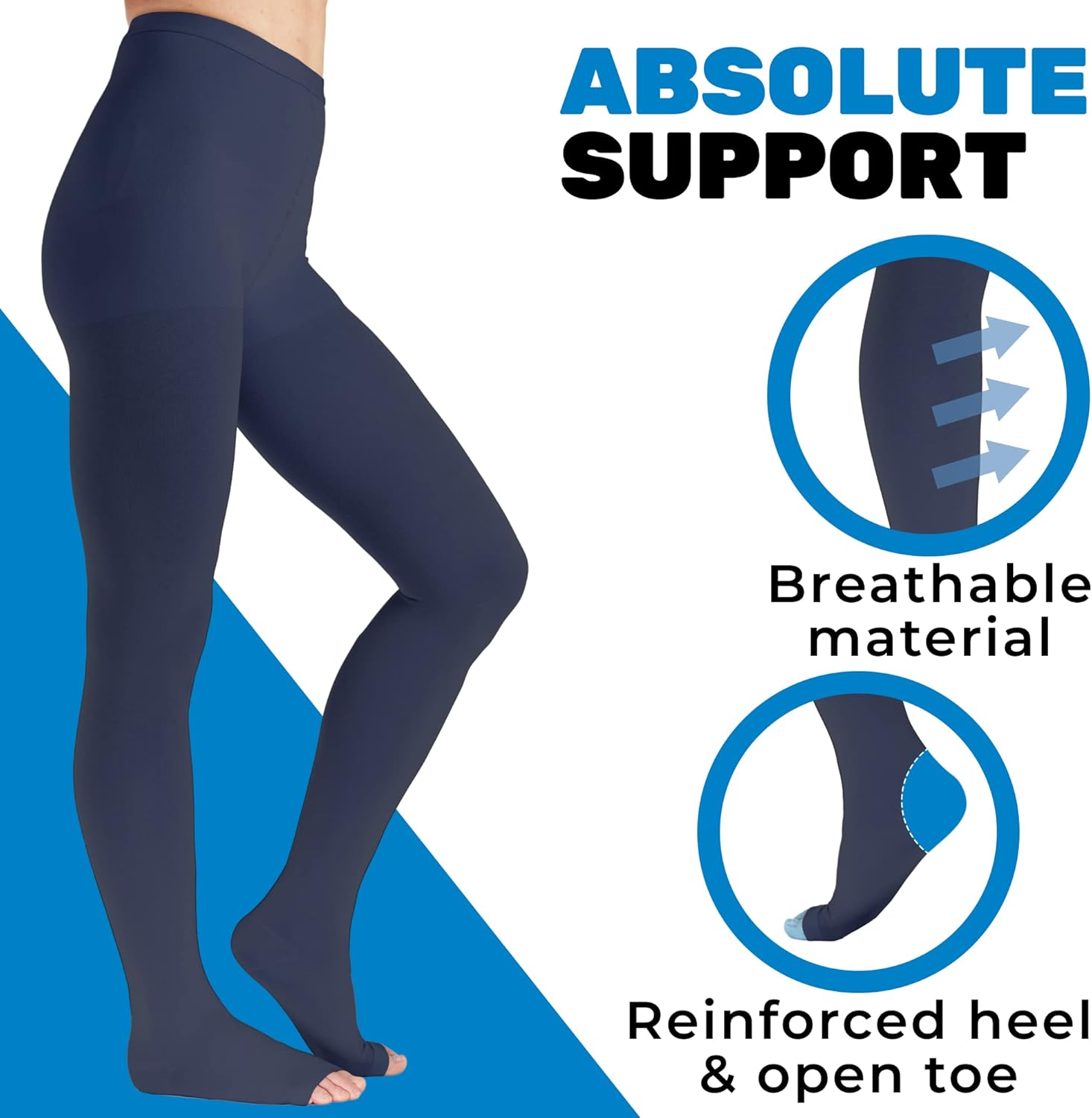Pantimedias de compresión para mujer de 20-30 mmHg con punta abierta, mallas de compresión de cintura alta ancha para mujer, circulación de venas