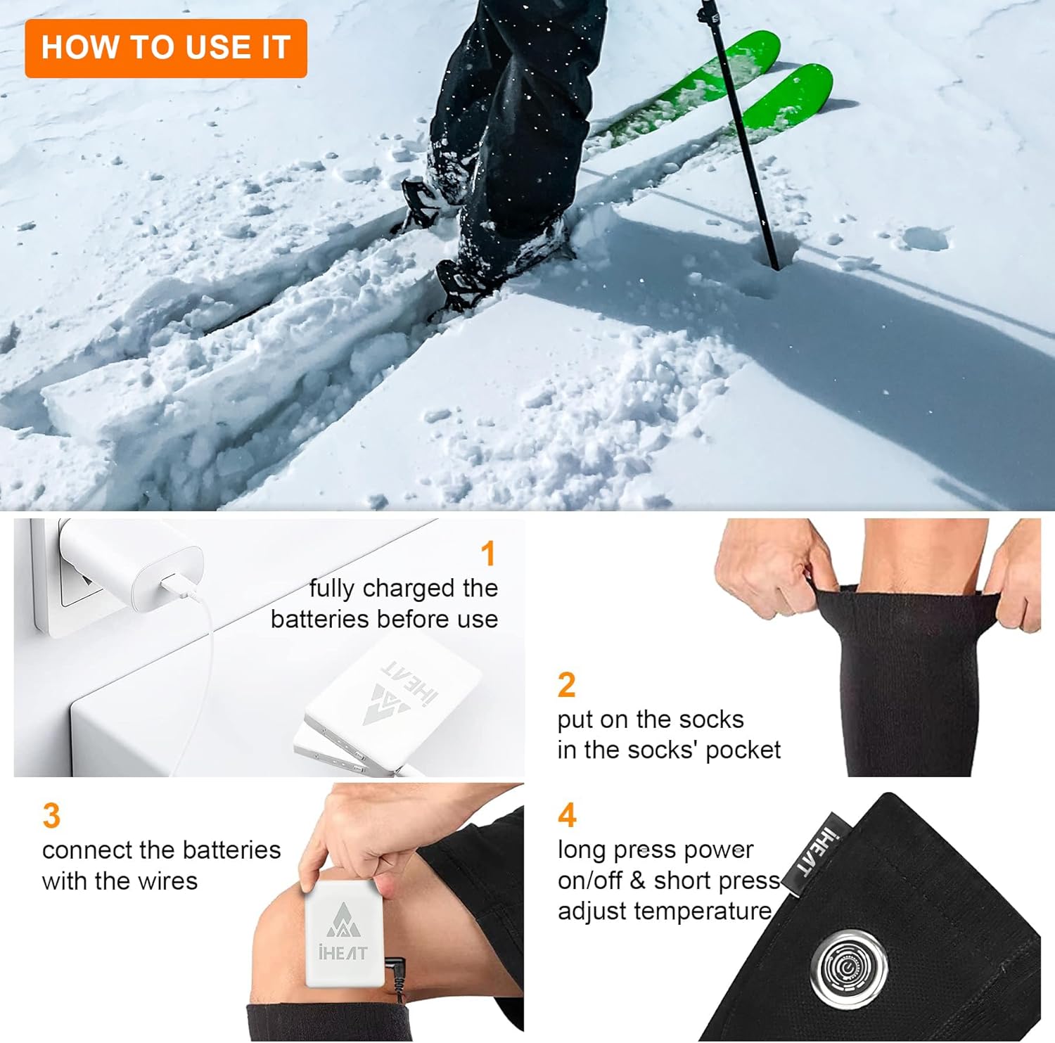Calcetines calefactables, calcetines térmicos para hombres y mujeres, calcetines eléctricos recargables mejorados con 5000 mAh, calentadores