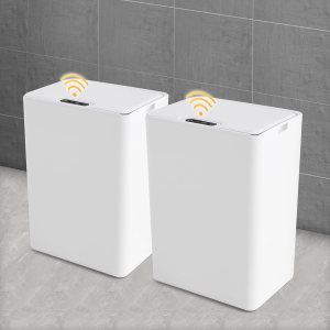Cesun Cubo de basura automático con sensor de movimiento para baño con tapa, 4.0 galones, sin contacto, papelera de plástico inteligente, pequeña Cesun Cubo de basura automático con sensor de movimiento para baño con tapa, 4.0 galones, sin contacto, papelera de plástico inteligente, pequeña